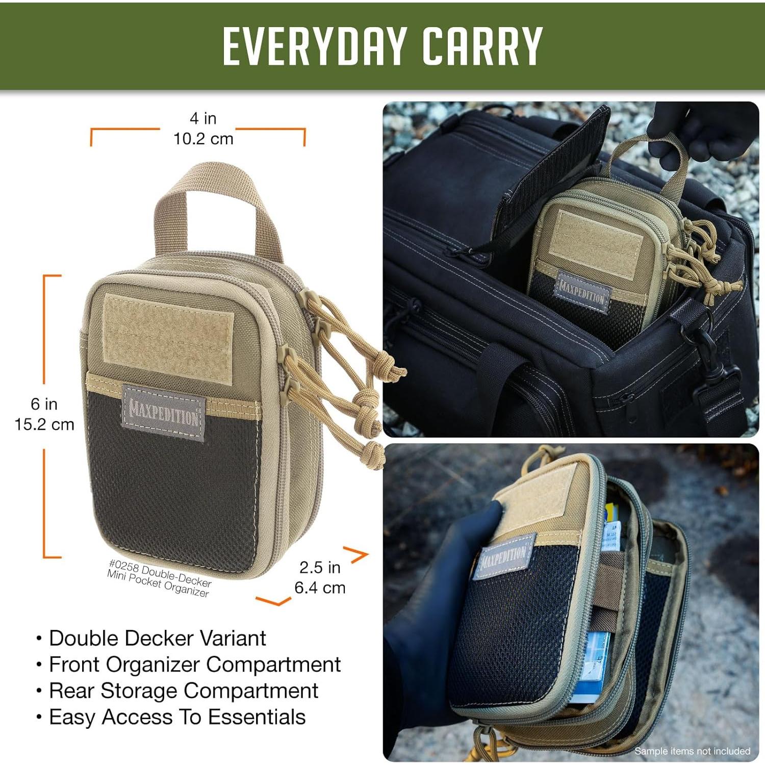 Organizador de bolsillo Mini Maxpedition Doble Nivel Caqui 10.1x6.4x15.2cm