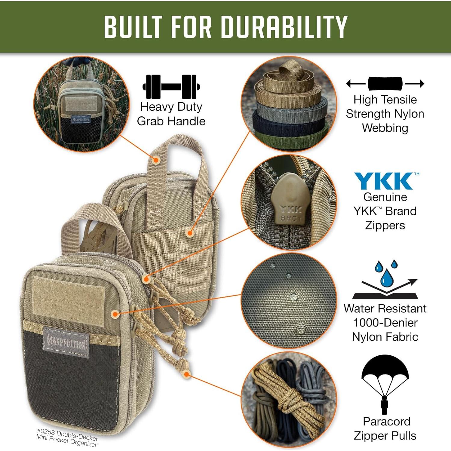 Organizador de bolsillo Mini Maxpedition Doble Nivel Caqui 10.1x6.4x15.2cm