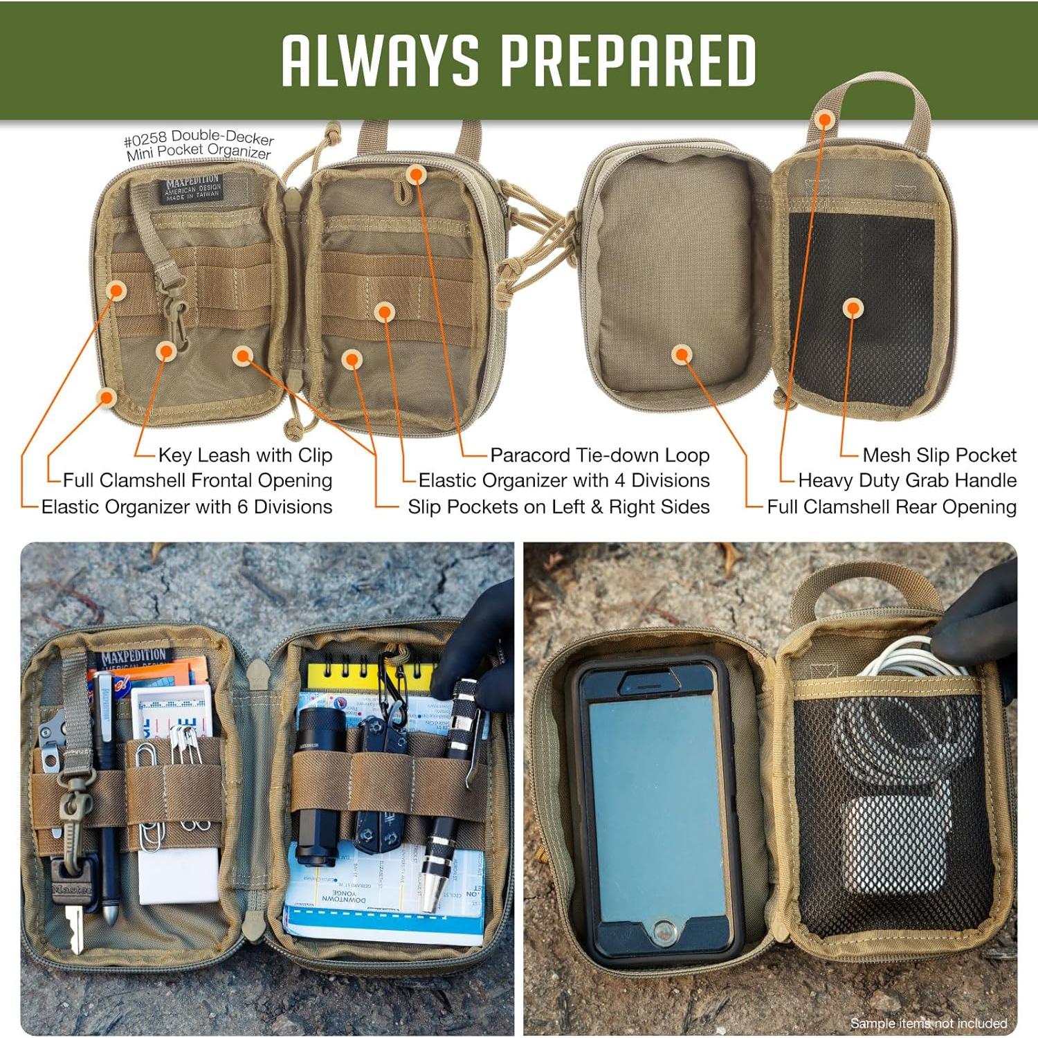 Organizador de bolsillo Mini Maxpedition Doble Nivel Caqui 10.1x6.4x15.2cm