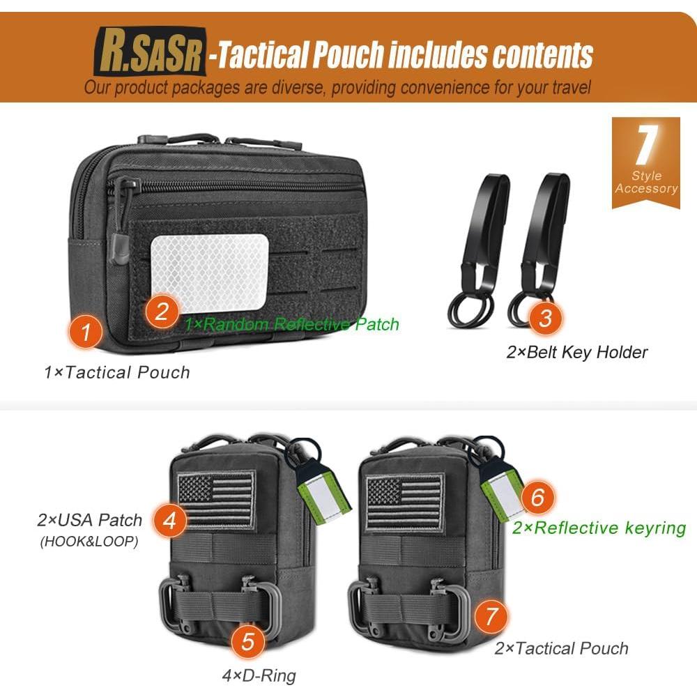 Paquete de 3 Bolsas Tácticas Molle R.SASR - Nylon Negro