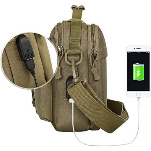 Bolsa Mensajera Táctica Huntvp de Nylon con Puerto USB 26.9x20.1cm