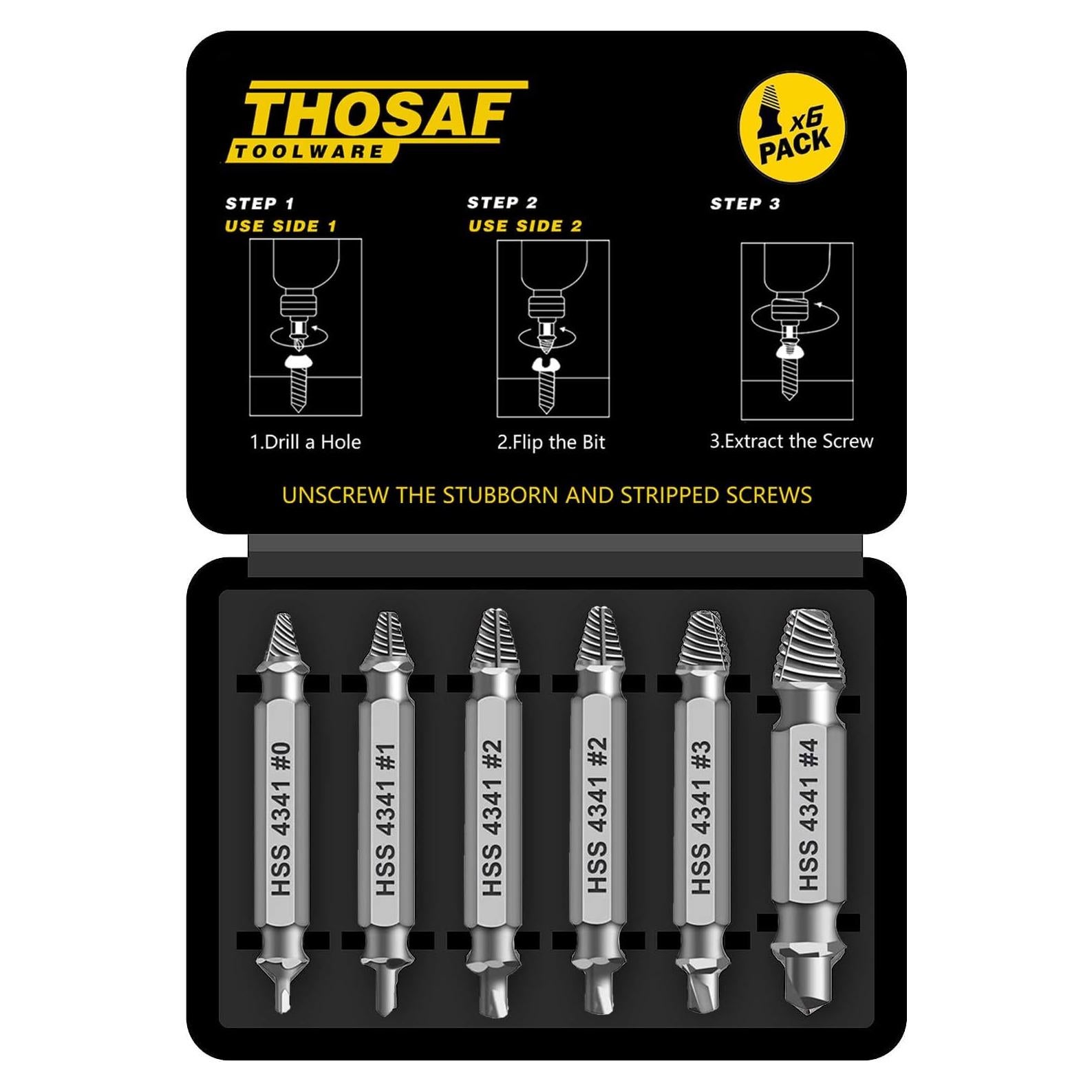 Juego de Extractores de Tornillos Dañados THOSAF - 6 Piezas