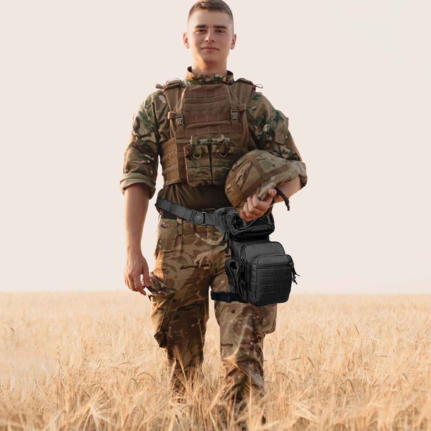 Bolsa táctica de pierna ROGJUK negra, mochila multipropósito