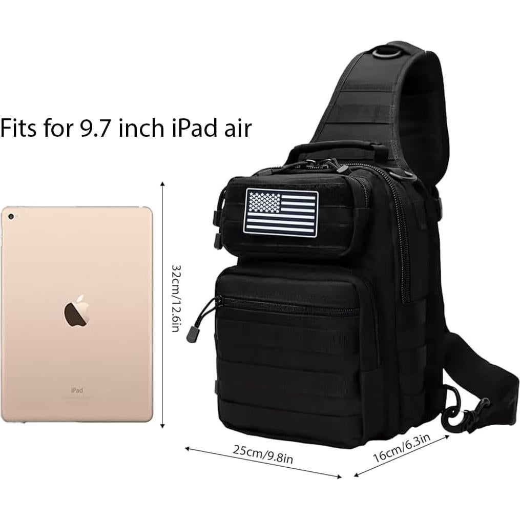 Mochila Bandolera Táctica GAZJYUSP Negra 32x25x16cm