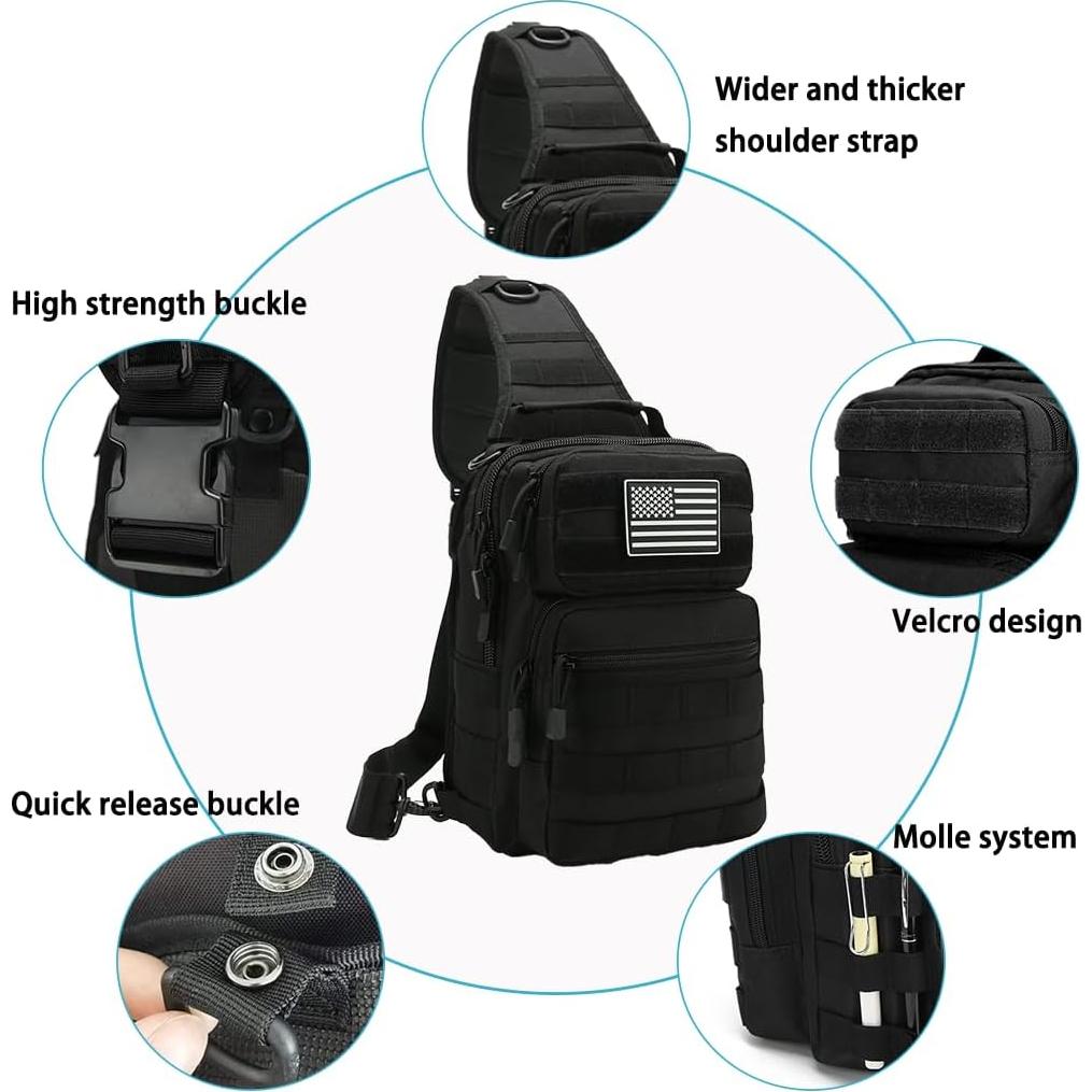 Mochila Bandolera Táctica GAZJYUSP Negra 32x25x16cm