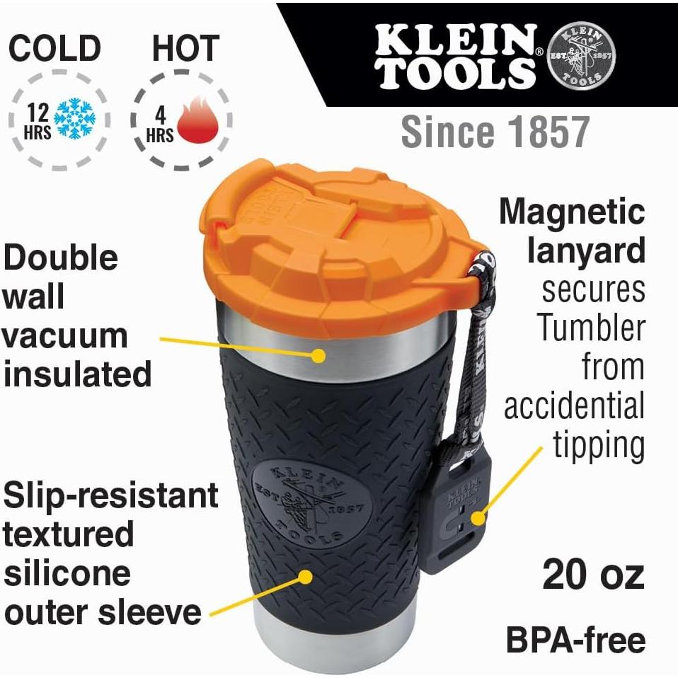 Vaso Aislado de Acero Inoxidable Klein Tools 20 Oz con Tapa