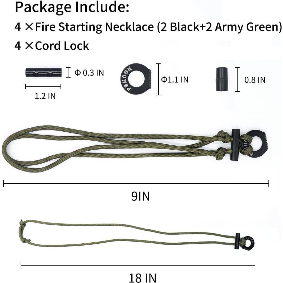 Collar de Supervivencia PSKOOK con Iniciador de Fuego - 4 Piezas