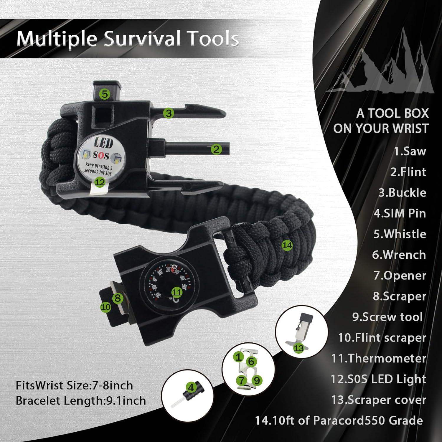 Kit de Supervivencia SET007 Paracord Multifuncional Negro