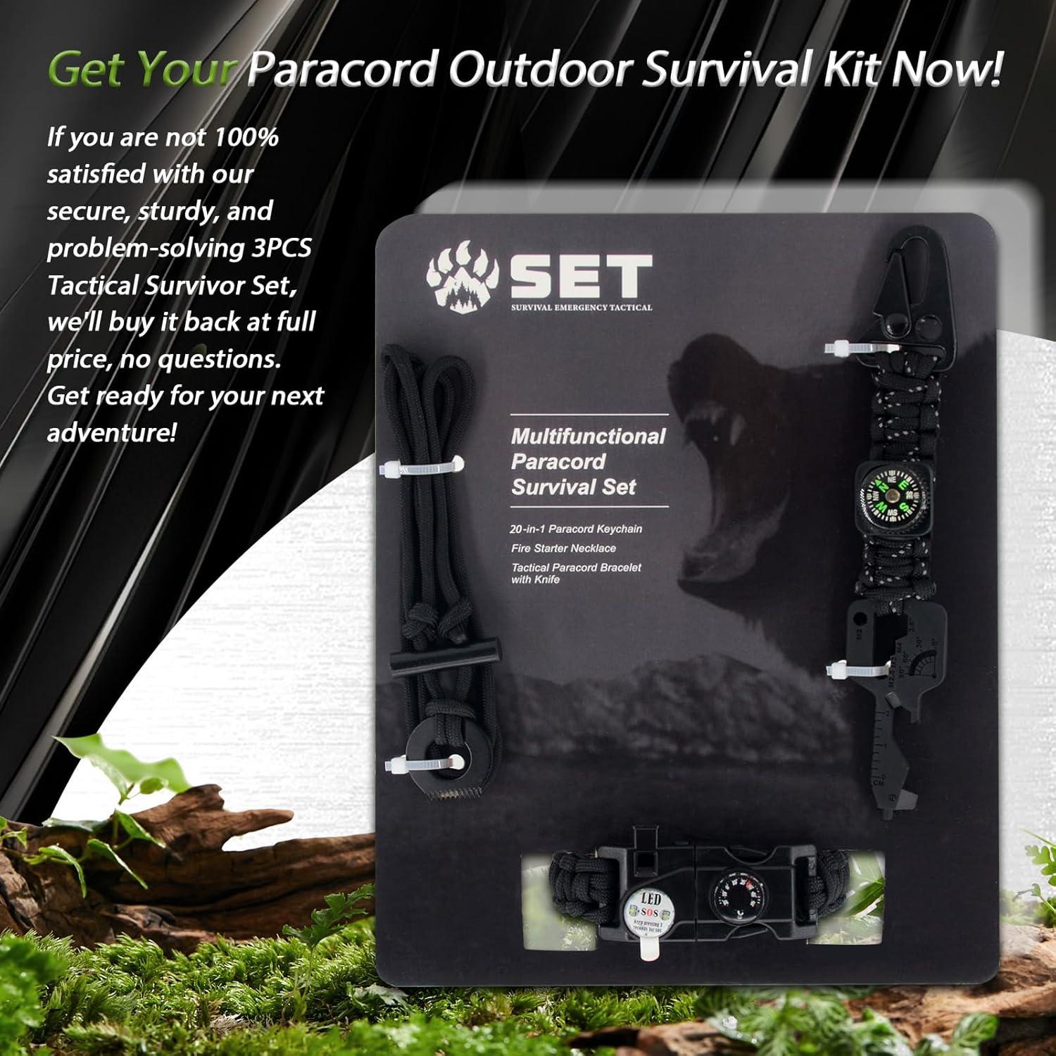 Kit de Supervivencia SET007 Paracord Multifuncional Negro