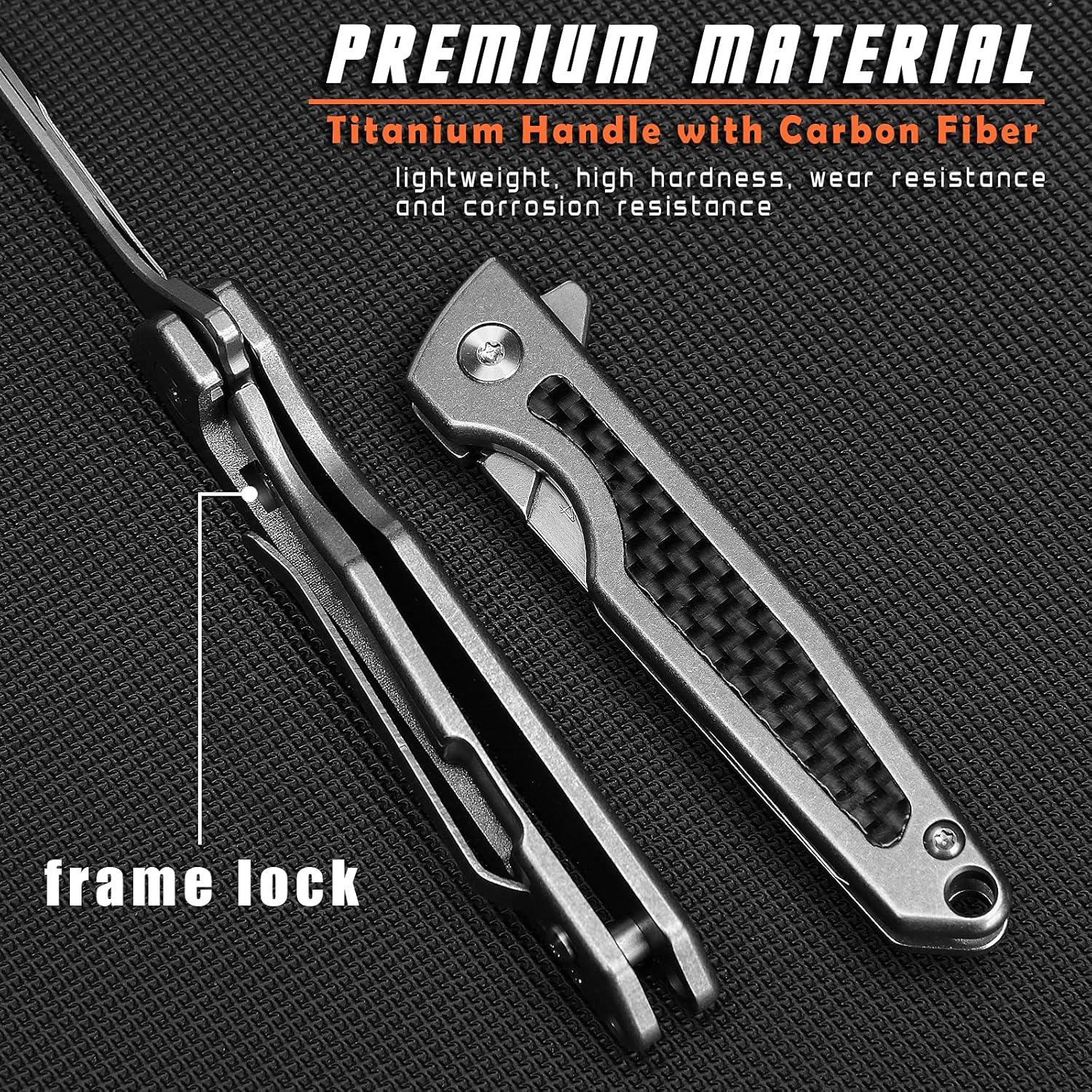 Titanium Folding Scalpel, Slim Razor Knife with Frame Lock, 10pcs #24 Replaceable Carbon Steel Blades, EDC Utility Pocket Knife with Clip, Surgical Keychain Knives for Men Hunting Skinning Outdoor (#24)