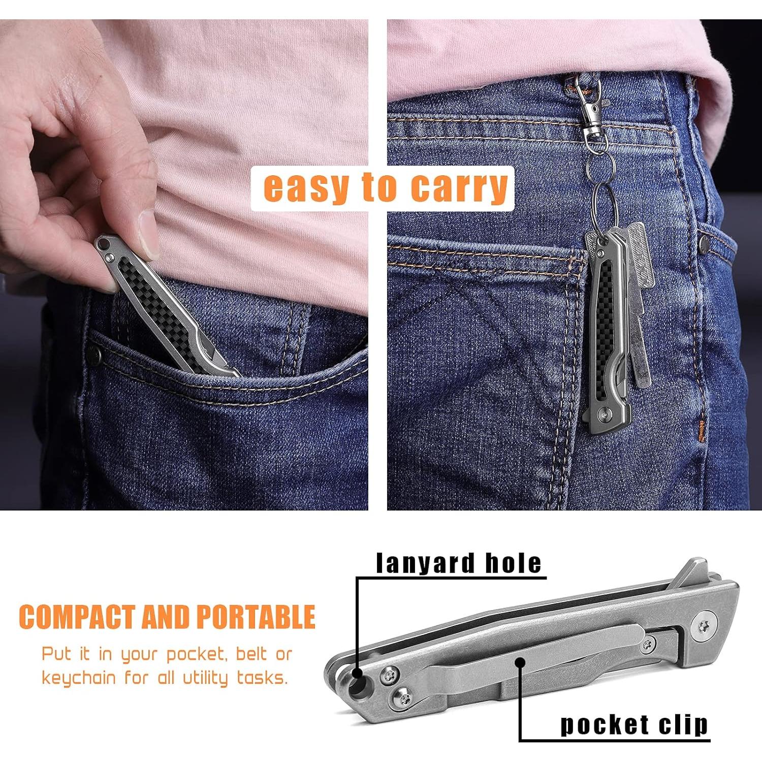 Titanium Folding Scalpel, Slim Razor Knife with Frame Lock, 10pcs #24 Replaceable Carbon Steel Blades, EDC Utility Pocket Knife with Clip, Surgical Keychain Knives for Men Hunting Skinning Outdoor (#24)