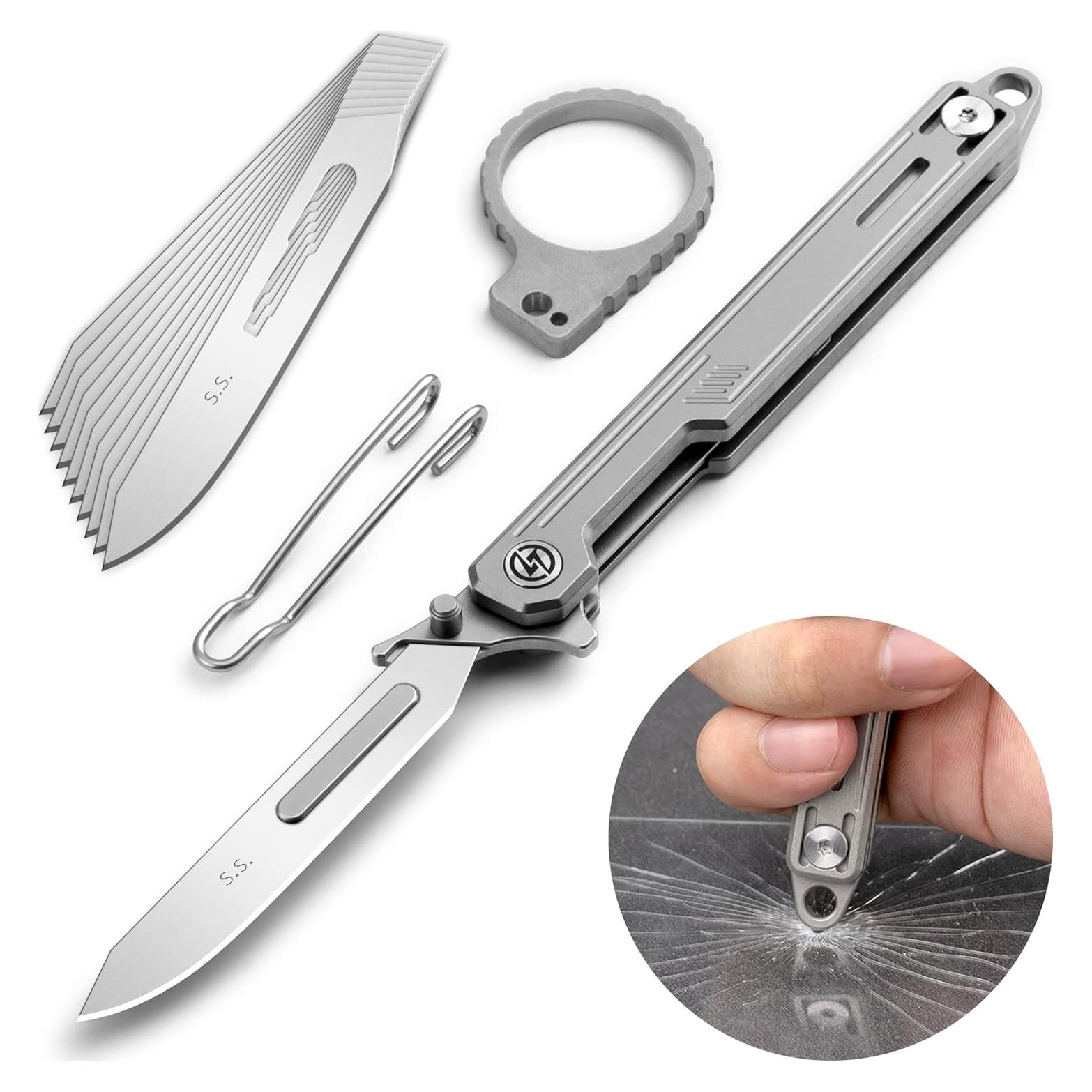 Cuchillo Plegable OLITANS T022 con Rompe Cristales y 10 Hojas