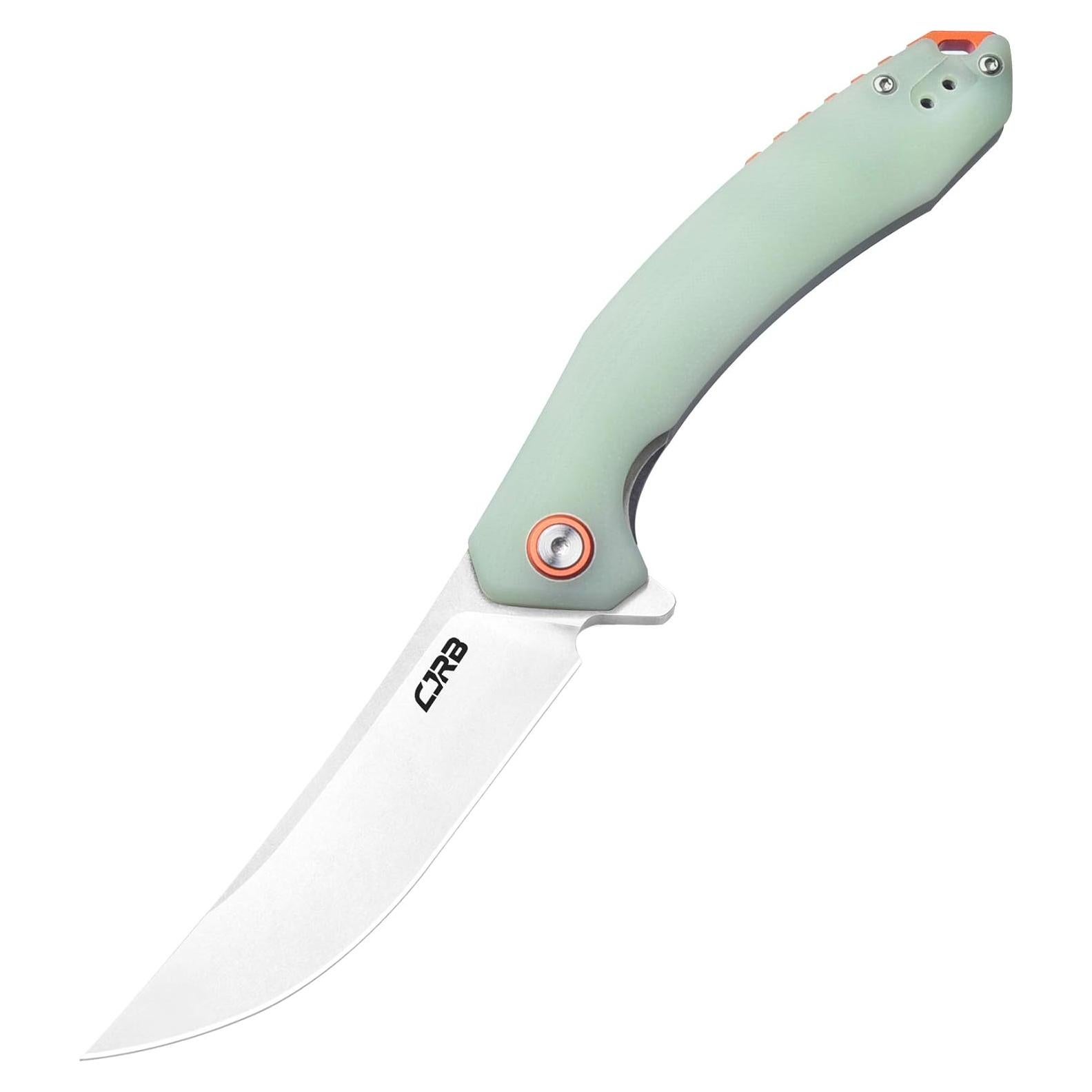 CJRB Small Folding Pocket Knife with Stonewash AR-RPM9 Powder Steel Blade and G10 Handle Tactical Knife for Men Womens EDC Outdoor Survival Camping Hunting Hiking, Gobi(J1906) Natural Green