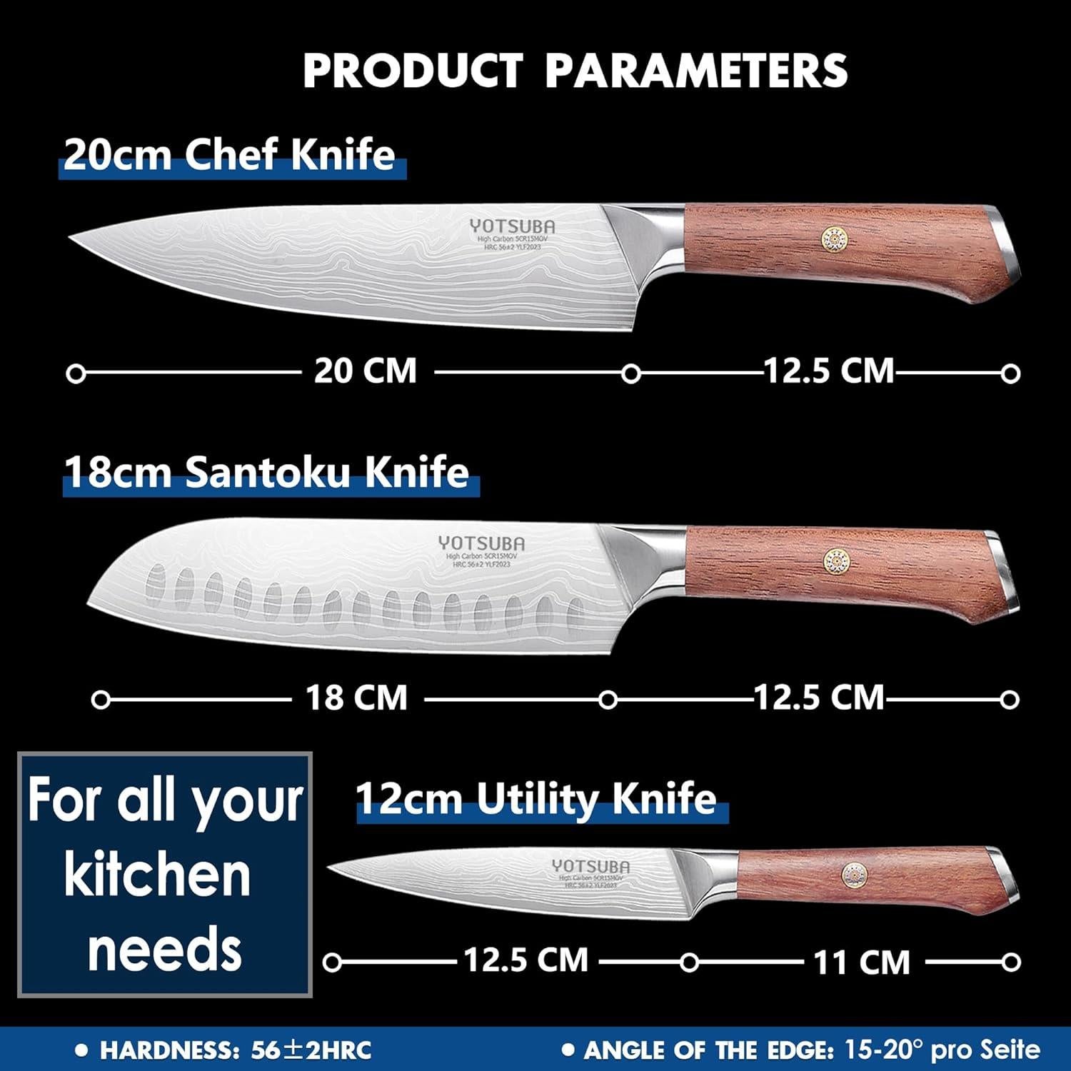 Juego de cuchillos de cocina YOTSUBA 3 piezas acero inoxidable