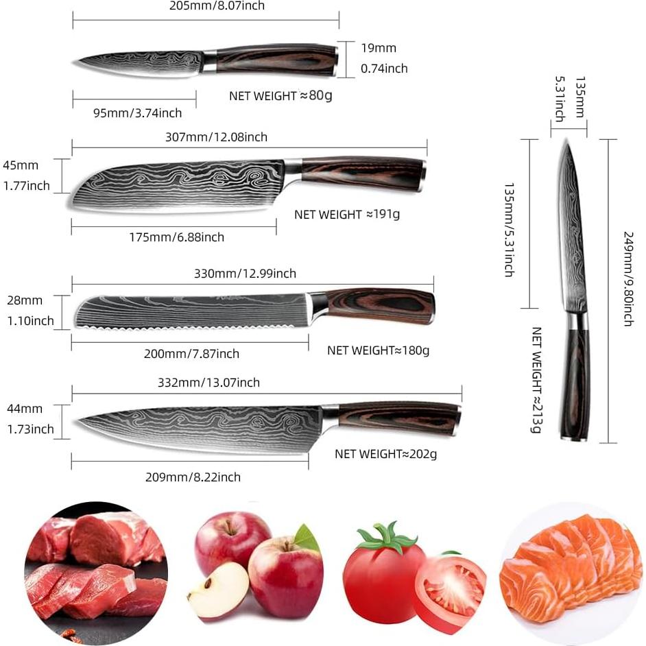 Juego de cuchillos de cocina 5 piezas MEIFLOLU acero inoxidable