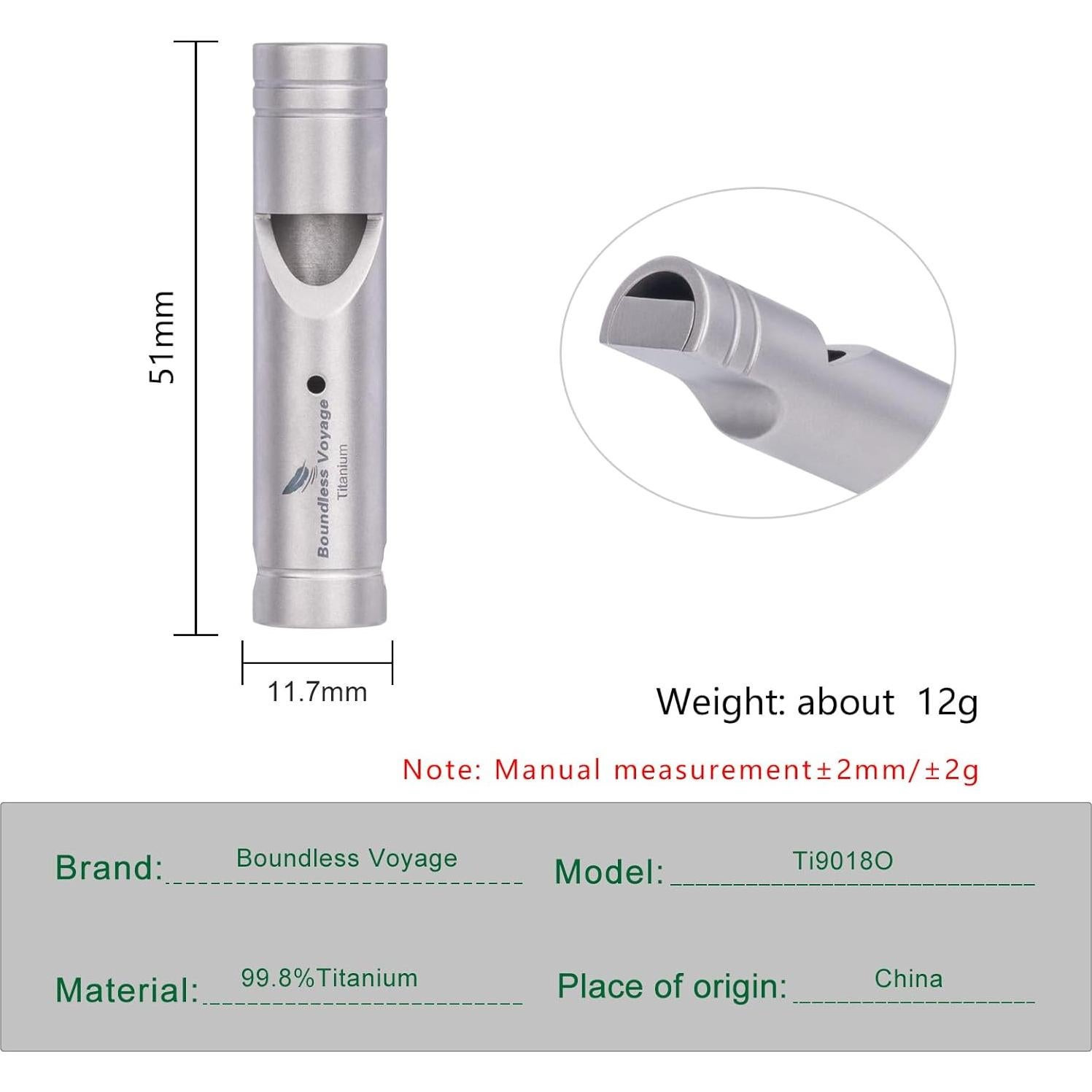 Silbato de Titanio Boundless Voyage Ti9015O Ultra Ligero 120dB