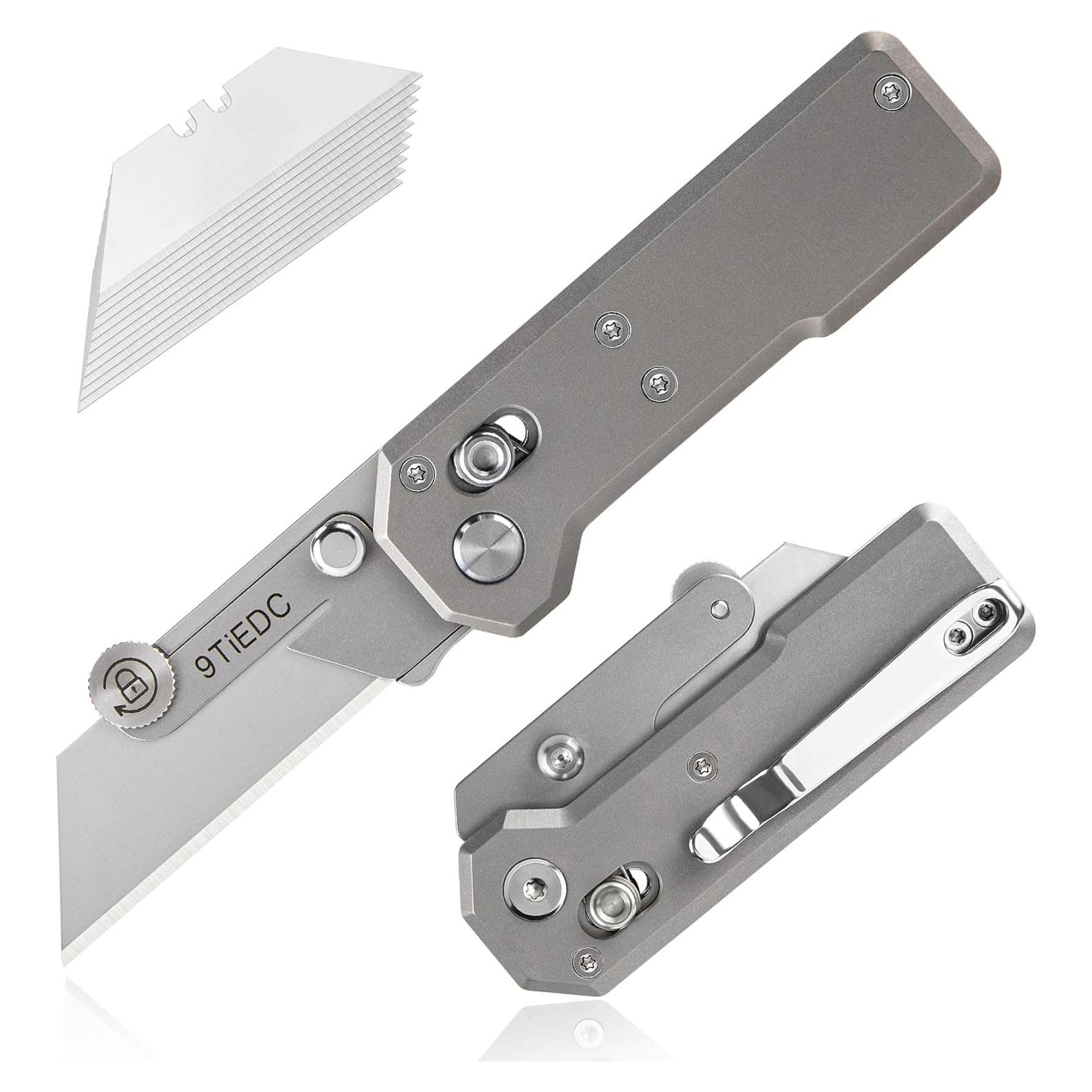 Cuchillo Utilitario Plegable 9TiEDC Titanio 8.79cm con 10 Cuchillas