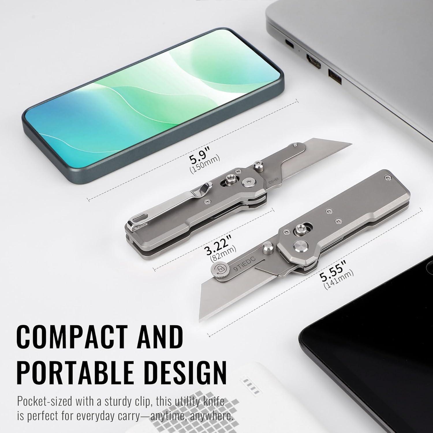 Cuchillo Utilitario Plegable 9TiEDC Titanio 8.79cm con 10 Cuchillas