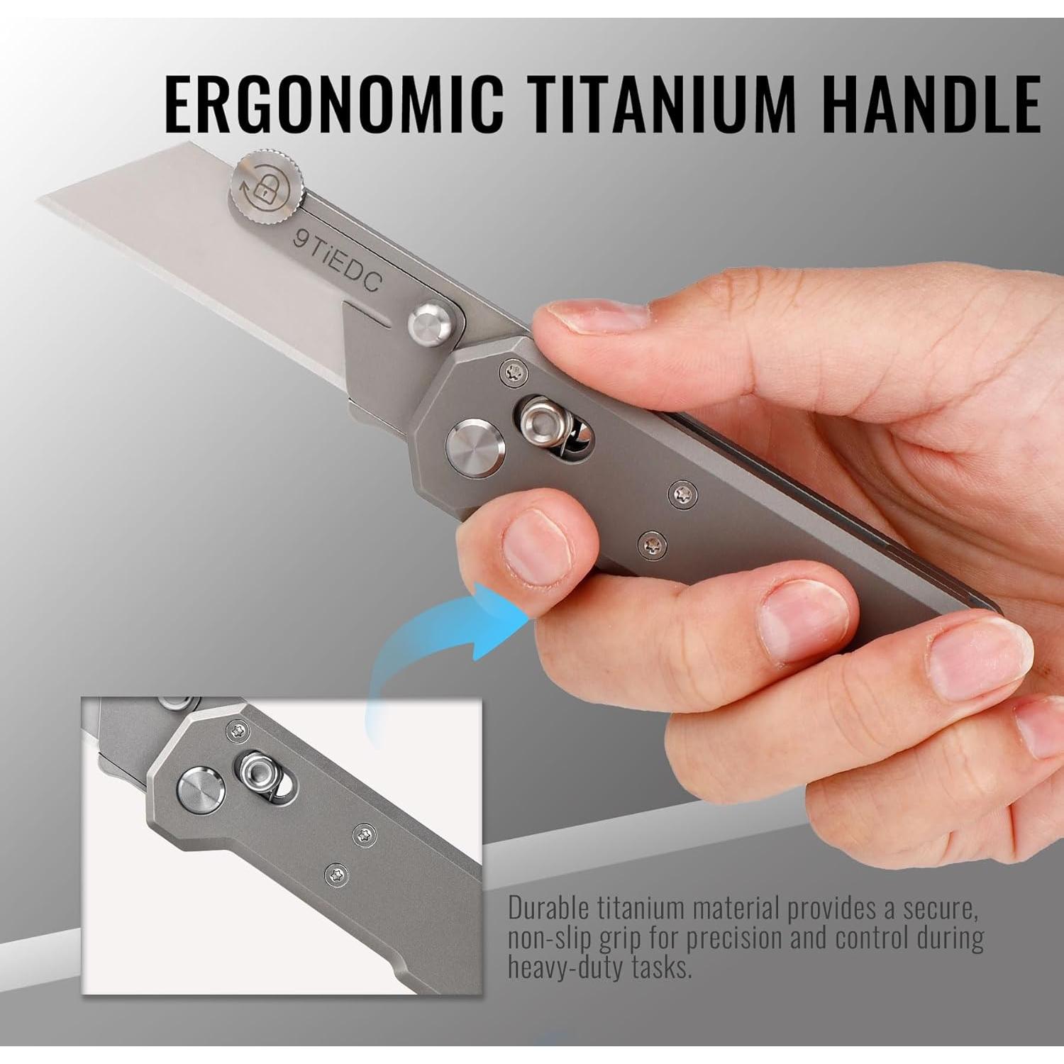 Cuchillo Utilitario Plegable 9TiEDC Titanio 8.79cm con 10 Cuchillas