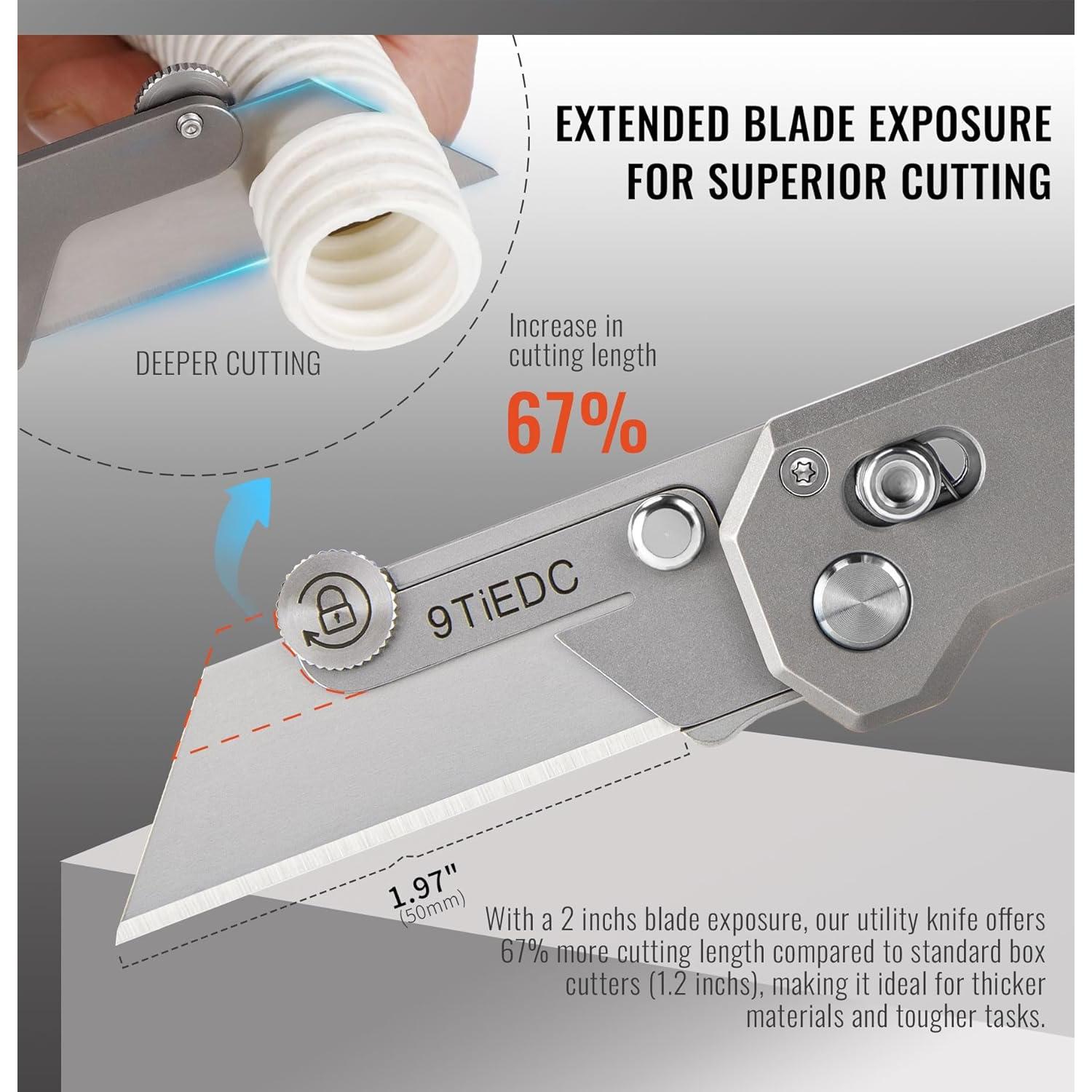 Cuchillo Utilitario Plegable 9TiEDC Titanio 8.79cm con 10 Cuchillas