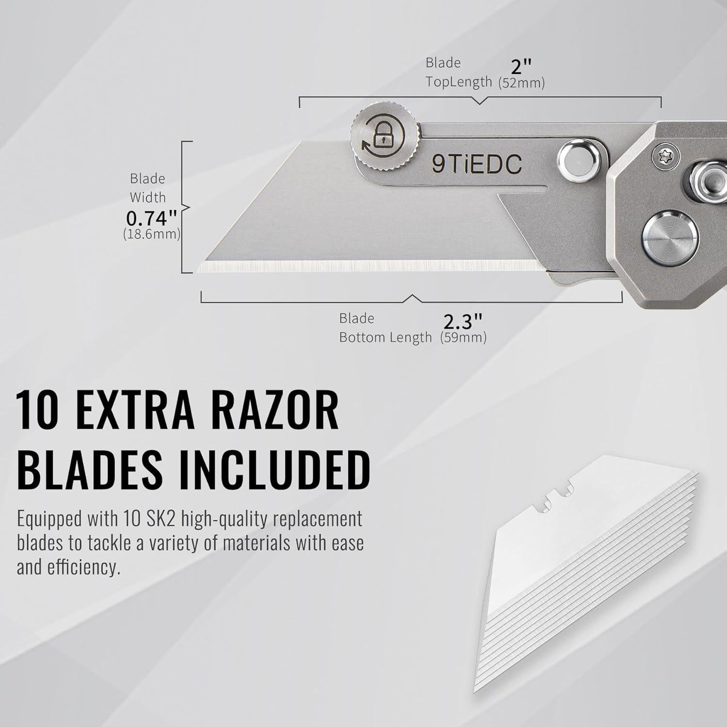 Cuchillo Utilitario Plegable 9TiEDC Titanio 8.79cm con 10 Cuchillas