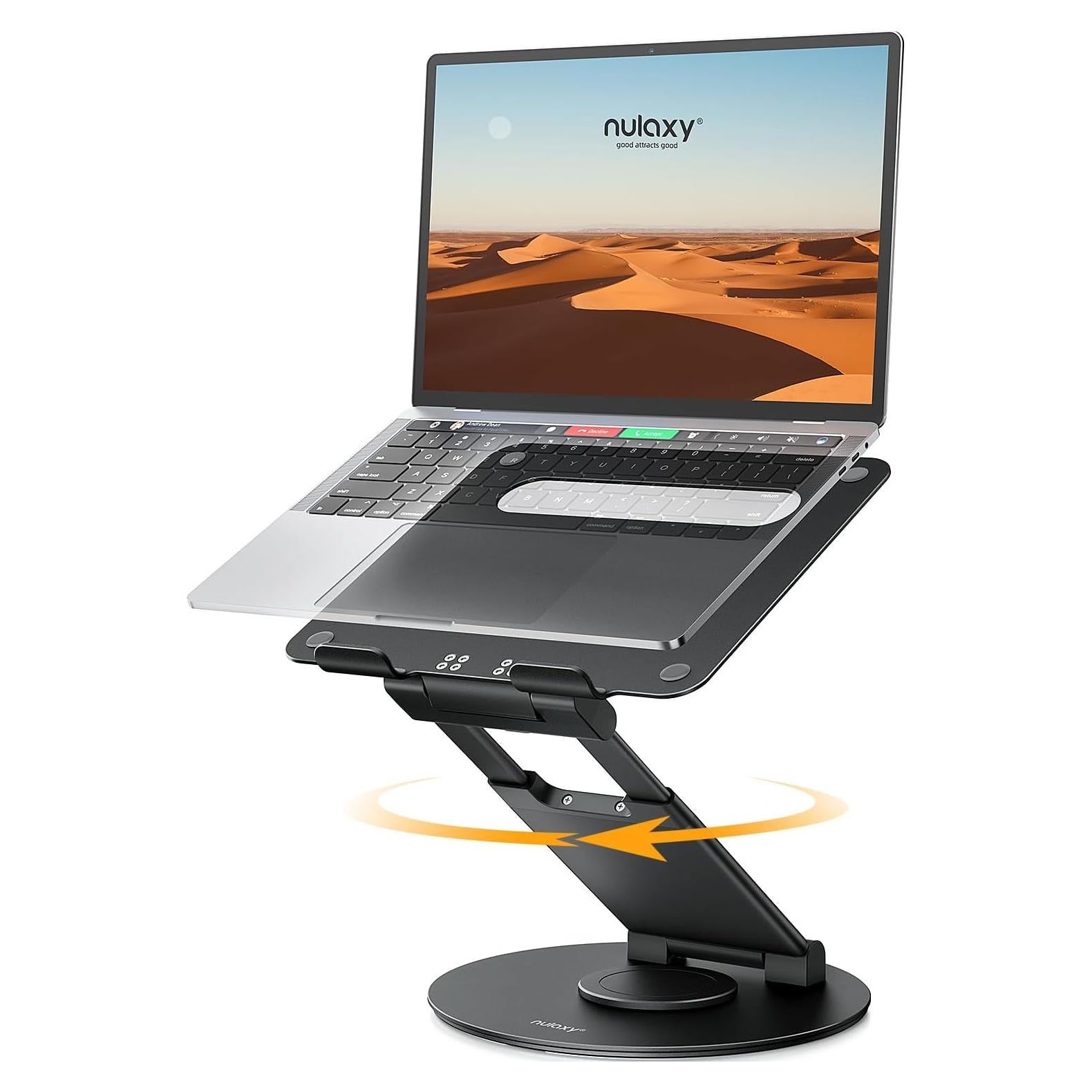 Nulaxy Telescopic 360 Rotating Laptop Stand for Desk Adjustable Height Swivel Pull Out Design Ergonomic Laptop Riser Fits All 10-17" Laptops Computer MacBook, Black