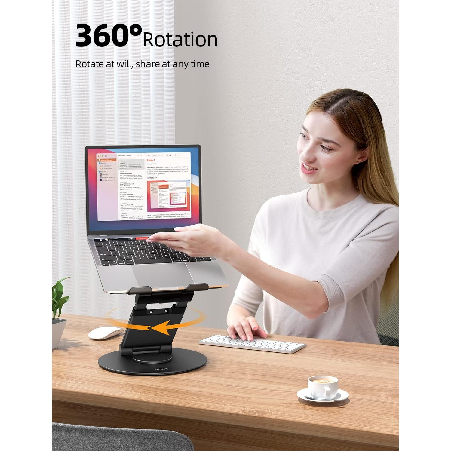Nulaxy Telescopic 360 Rotating Laptop Stand for Desk Adjustable Height Swivel Pull Out Design Ergonomic Laptop Riser Fits All 10-17" Laptops Computer MacBook, Black