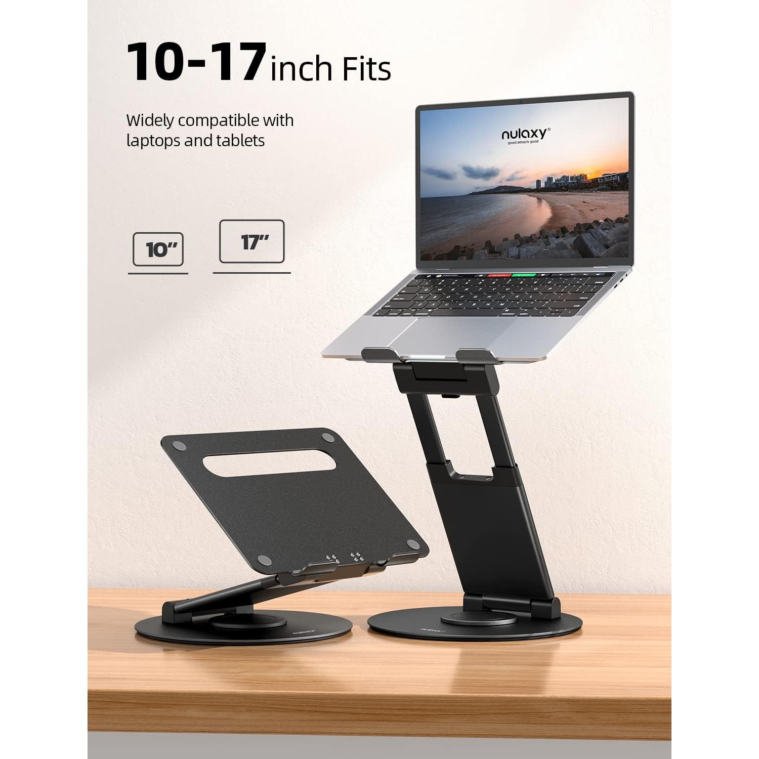 Nulaxy Telescopic 360 Rotating Laptop Stand for Desk Adjustable Height Swivel Pull Out Design Ergonomic Laptop Riser Fits All 10-17" Laptops Computer MacBook, Black