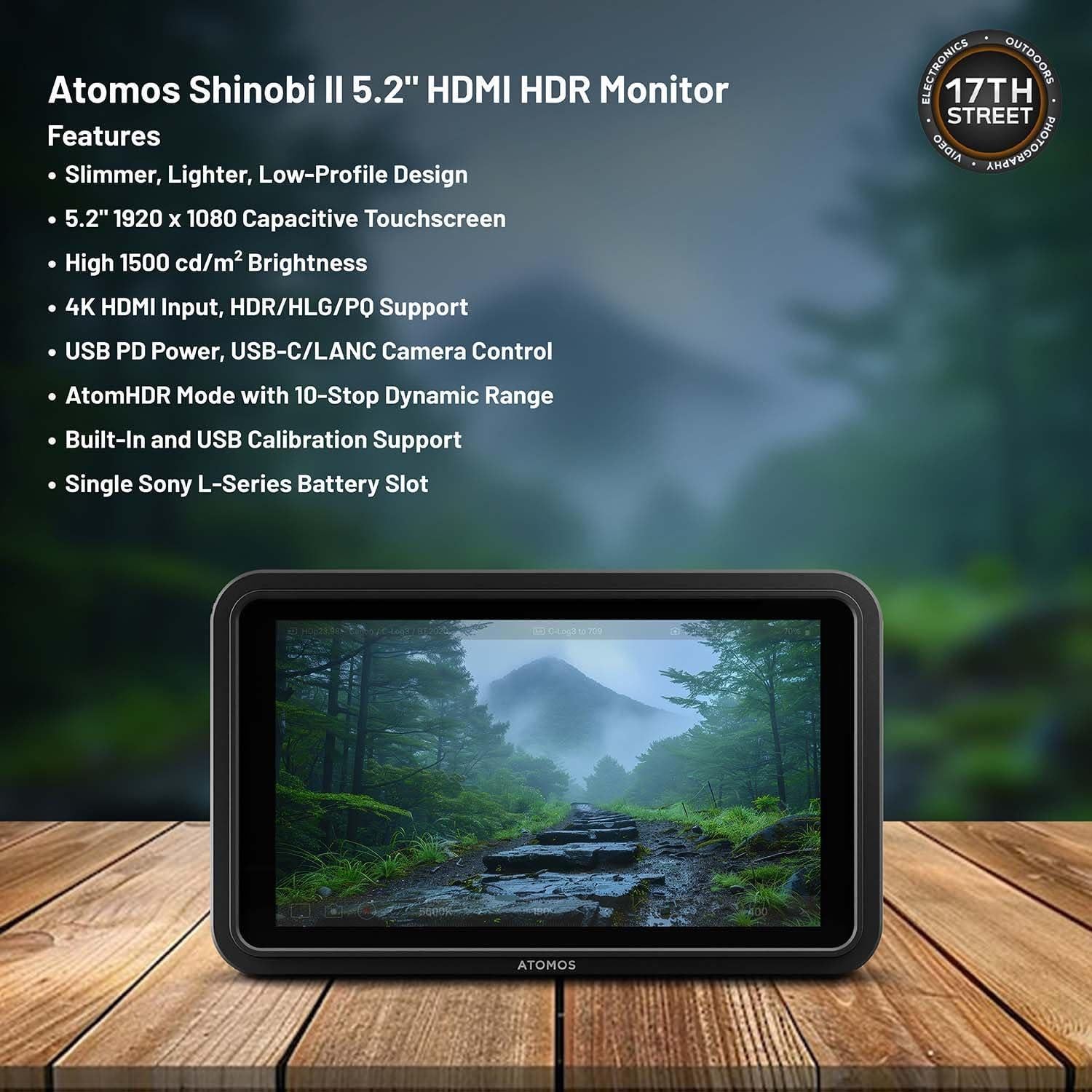 Monitor HDMI HDR Atomos Shinobi II 5.2" con Batería y Cargador