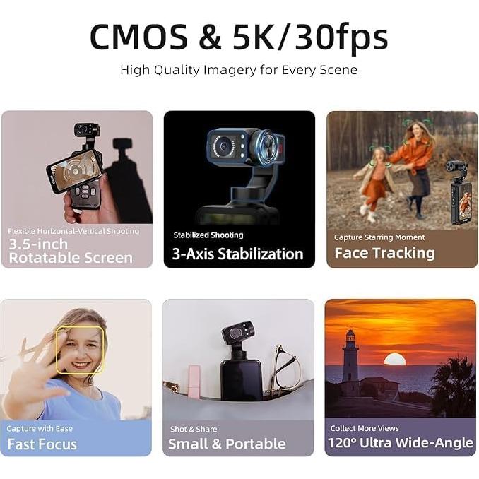 Cámara de Video ORDRO M5 5K con WiFi y Estabilización 3 Ejes