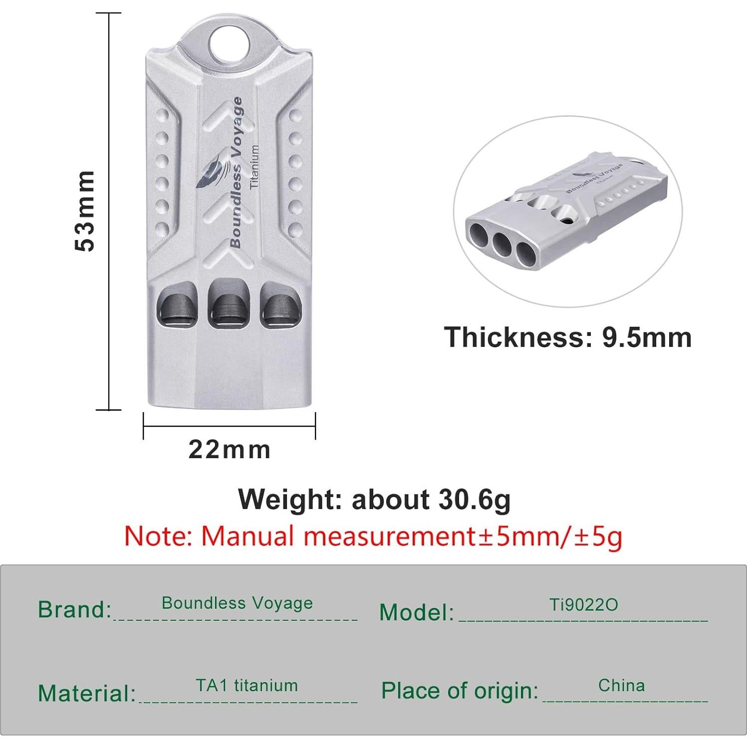 Silbato de Titanio Boundless Voyage Ti9022O 120dB Portátil