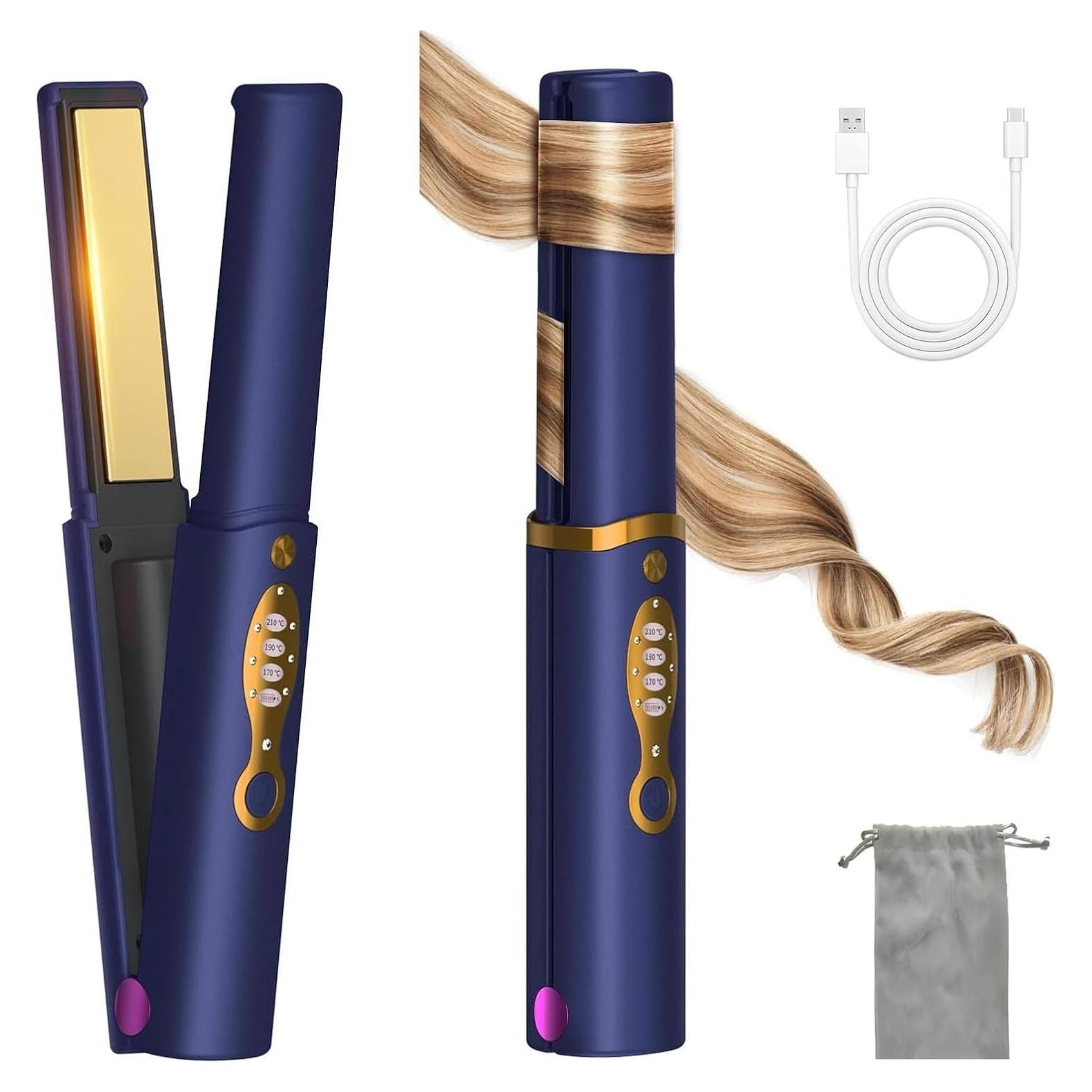 Plancha de Pelo Inalámbrica OBEST 2 en 1 con Tapa de Seguridad