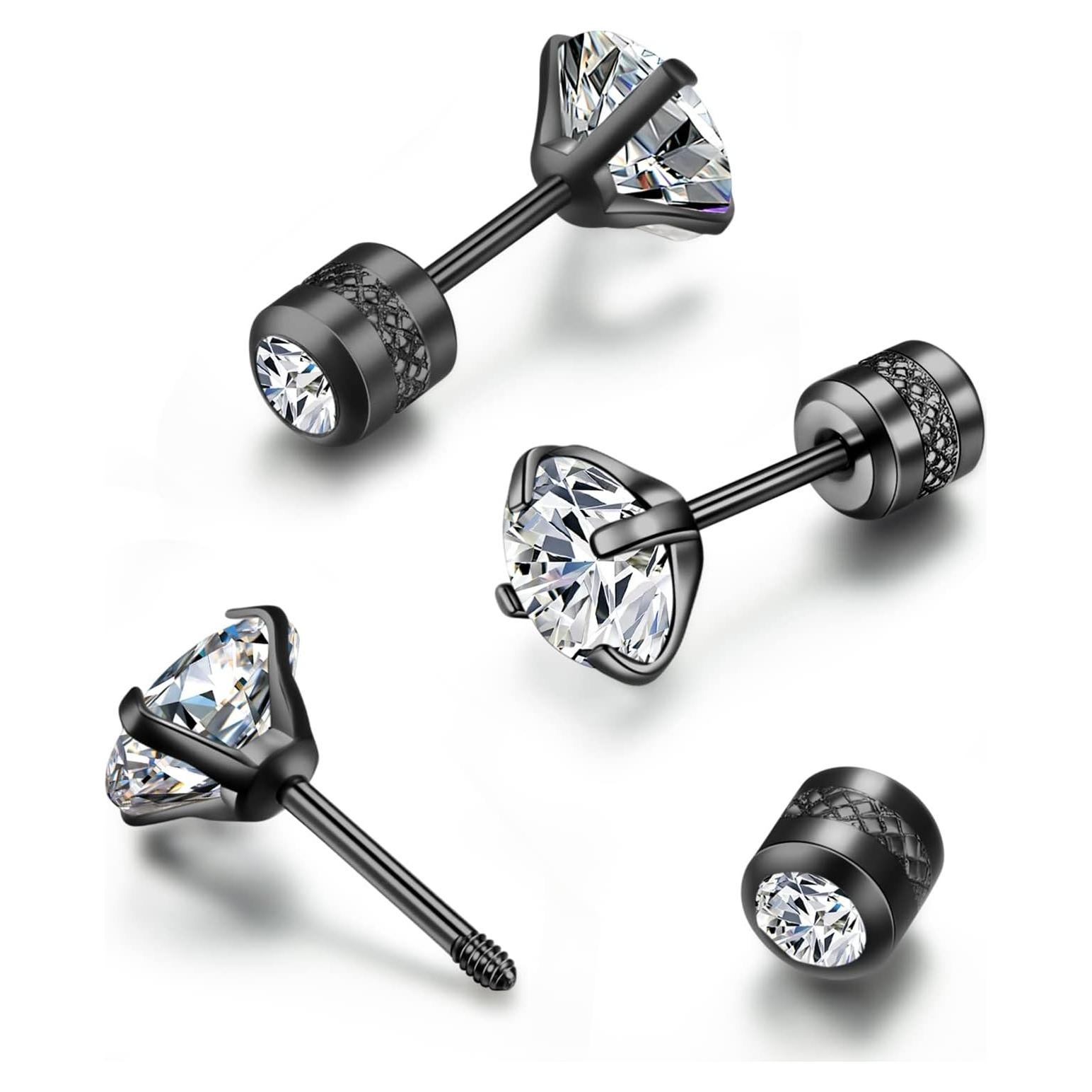 Pendientes de Stud Hipoalergénicos Renkovte 4mm CZ Negros