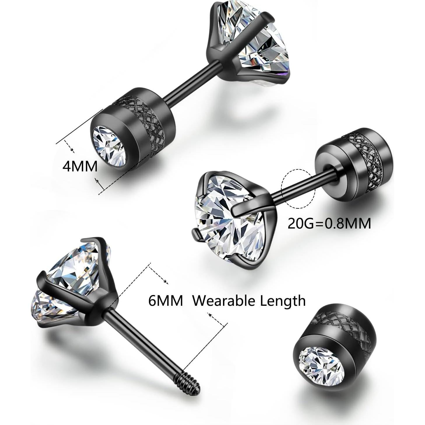 Pendientes de Stud Hipoalergénicos Titanio 20G 3-6mm JLongo