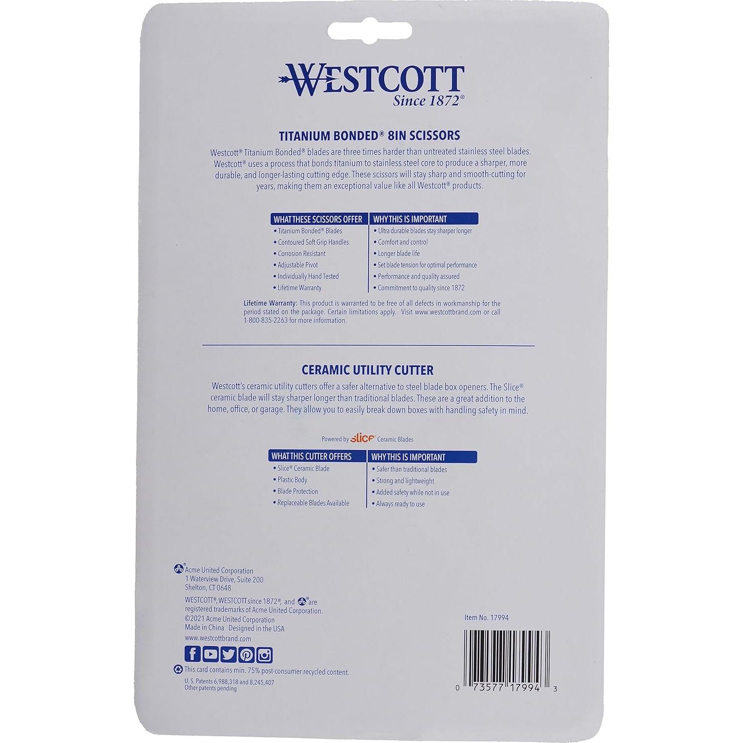 Tijeras Westcott 20.32 cm Titanio + Cortador Cerámica 4 Pzas
