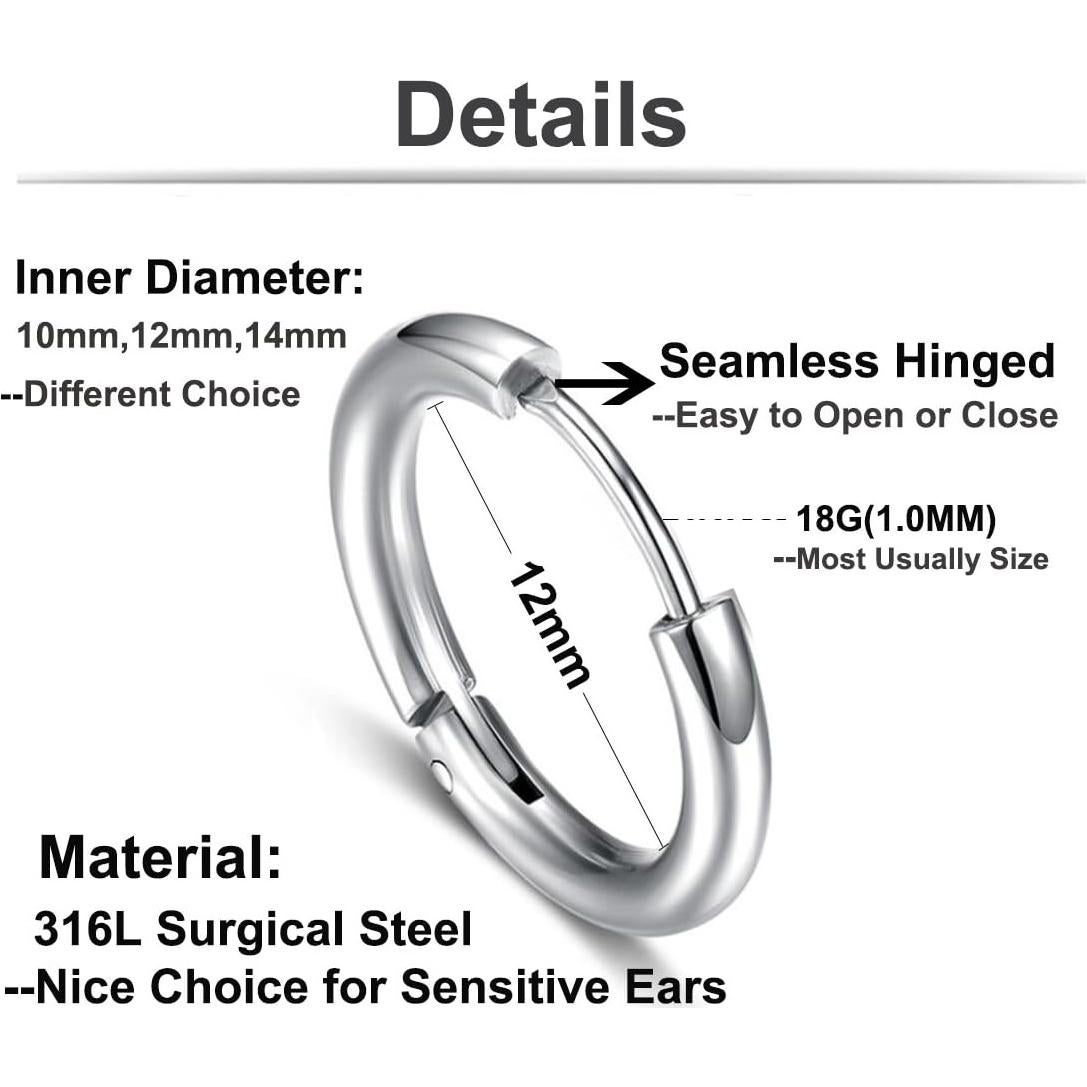 Pendientes de Aro Hipoalergénicos ZHIYAOR 18G Acero Inoxidable