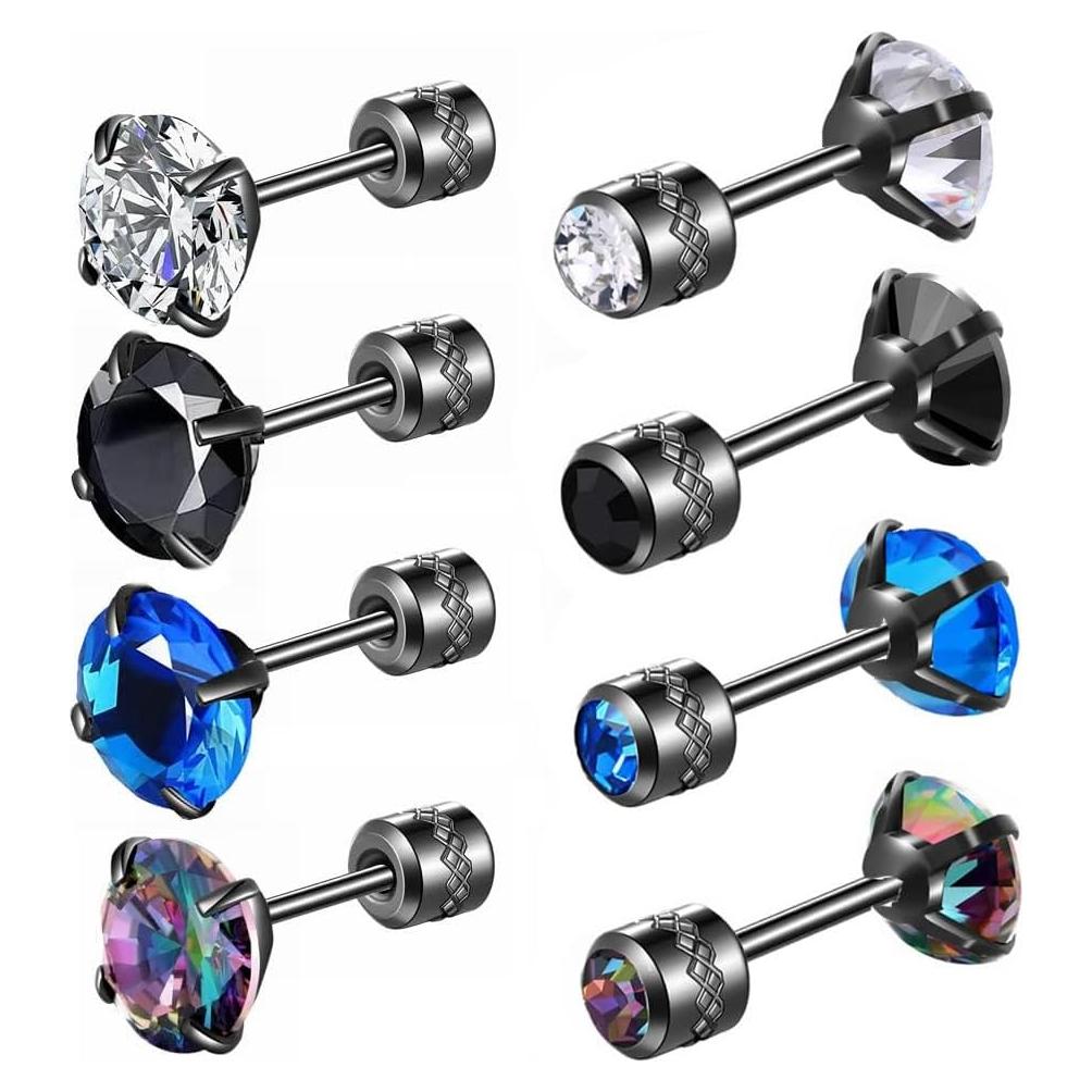 Pendientes Hopply 4 Pares Acero Inoxidable 6mm Zirconia Cubica