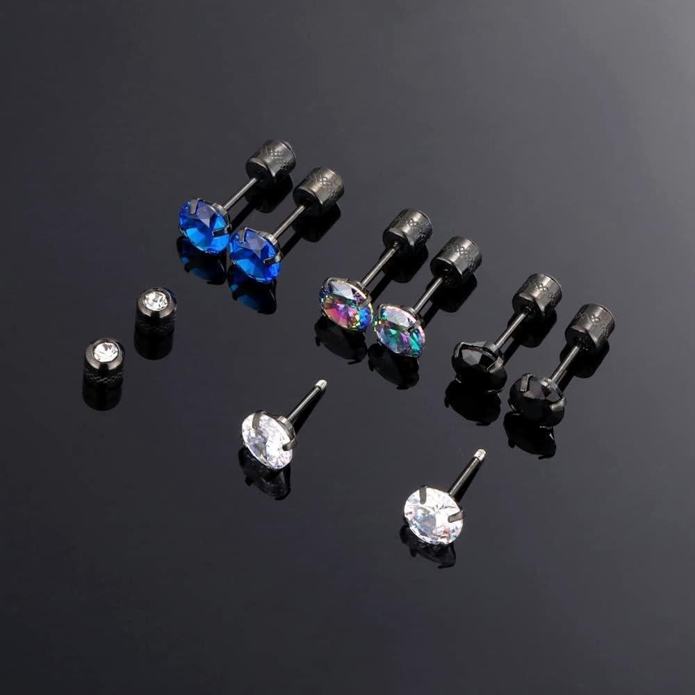 Pendientes Hopply 4 Pares Acero Inoxidable 6mm Zirconia Cubica