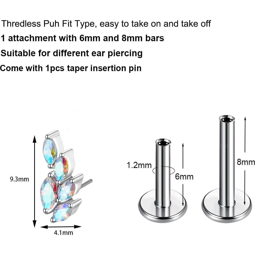Pendientes de Titanio G23 16G 1.2mm Sin Rosca para Piercing