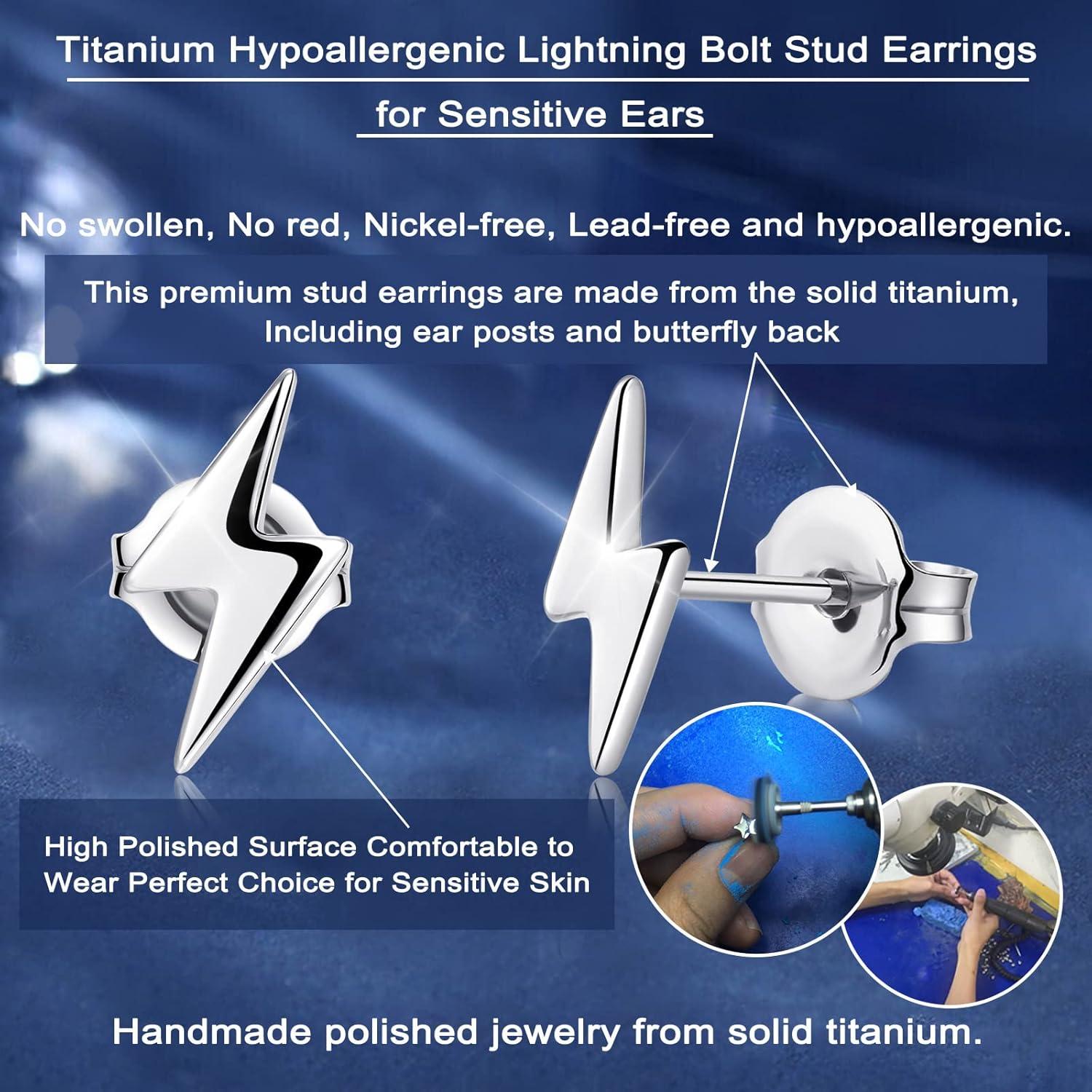 Pendientes de Stud de Titanio Hipoalergénicos para Mujeres - Rayo