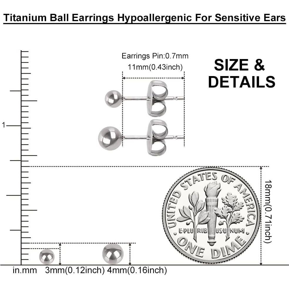 Pendientes de perno hipoalergénicos Titanio Huatiyu 4mm Gris