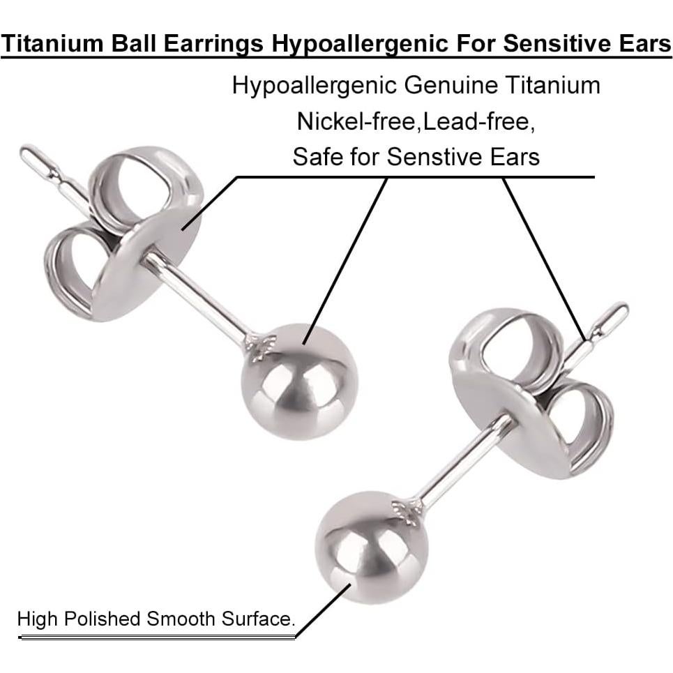 Pendientes de perno hipoalergénicos Titanio Huatiyu 4mm Gris