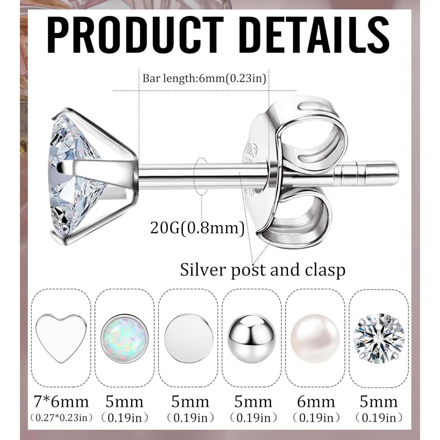 Pendientes de Titanio Hipoalergénicos MJust 20G con CZ y Ópalo