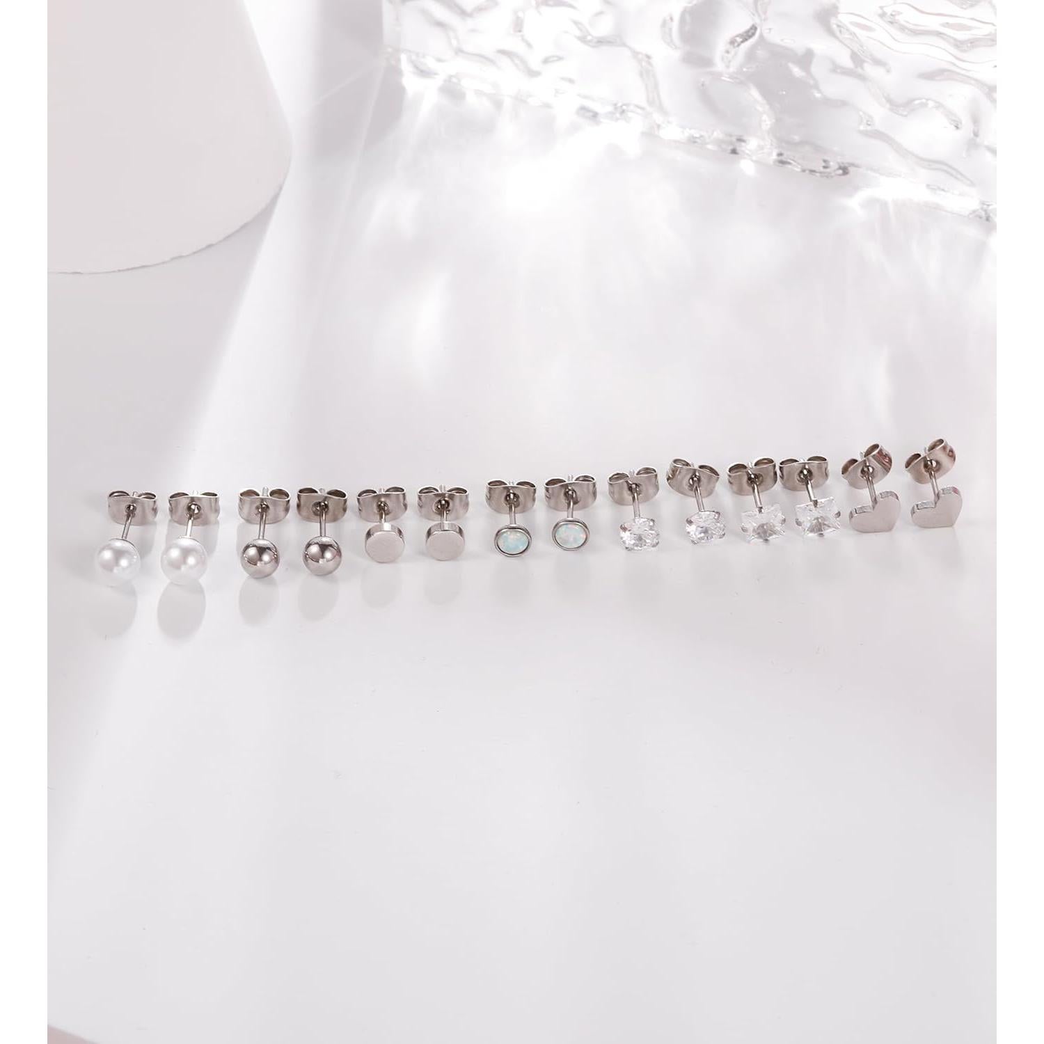 Pendientes de Titanio Hipoalergénicos MJust 20G con CZ y Ópalo