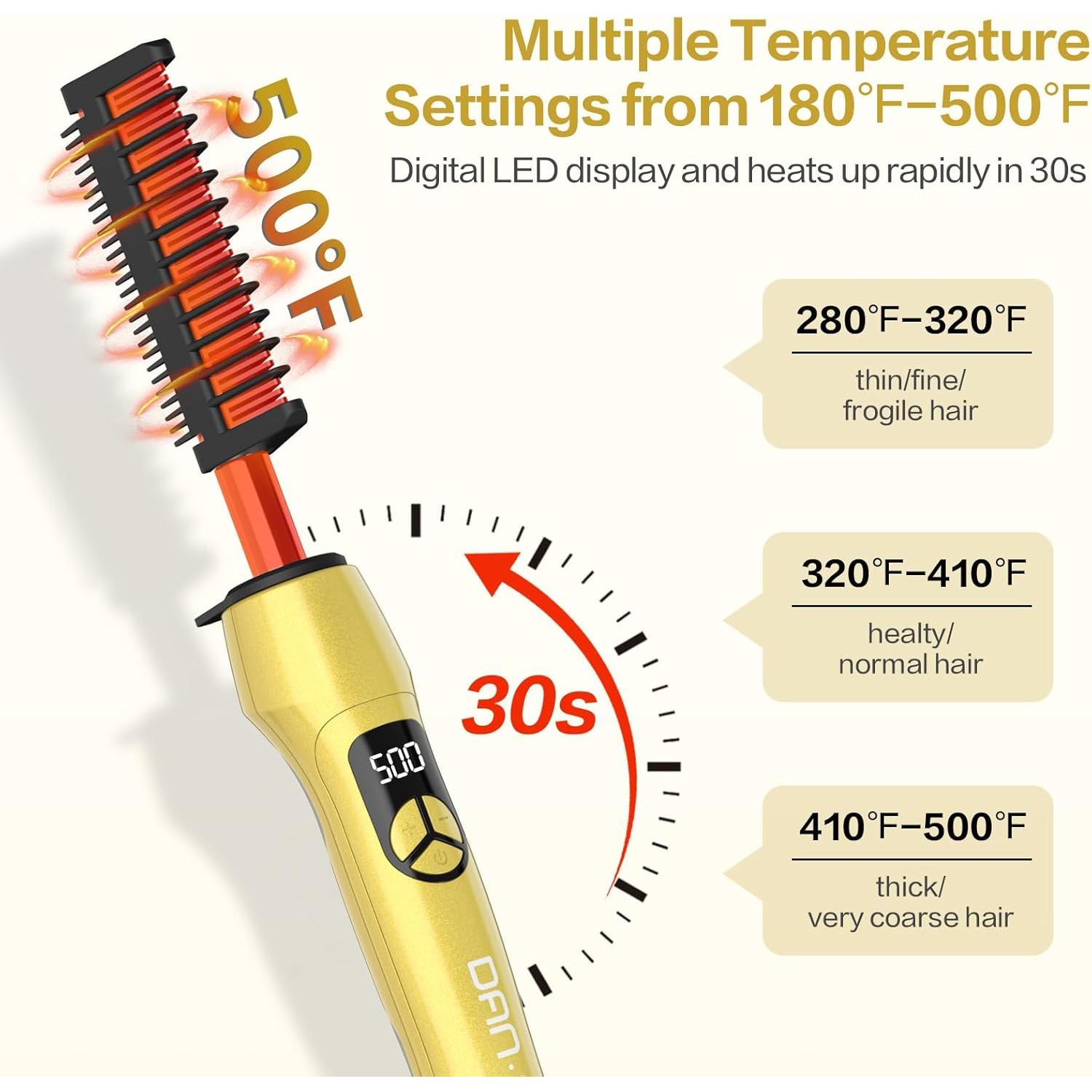 Peine Caliente Eléctrico Titanio DAN 2 en 1 Antideslizante