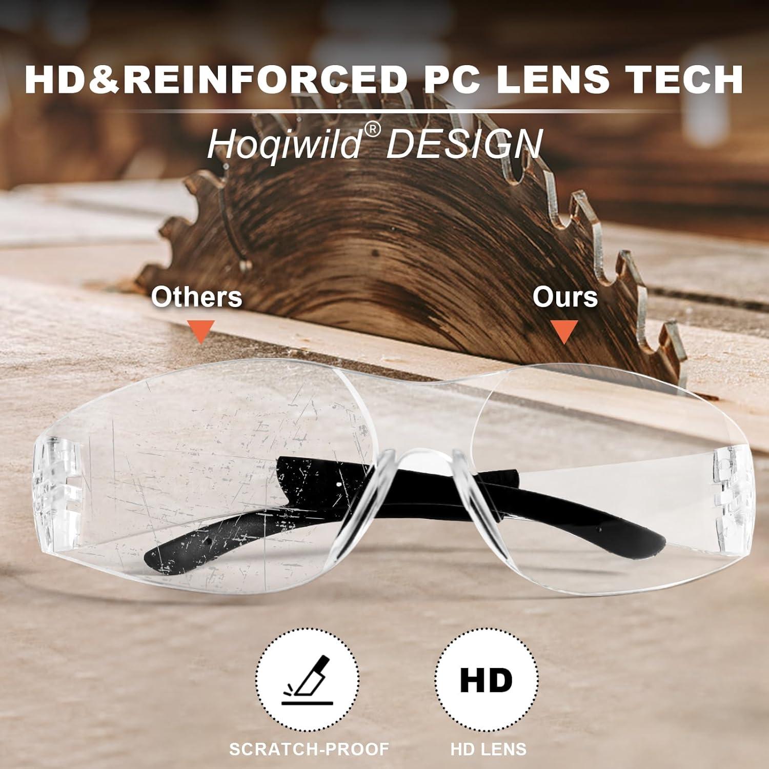 Gafas de Seguridad Claras Hoqiwild ANSI Z87.1 Paquete 12 Unidades