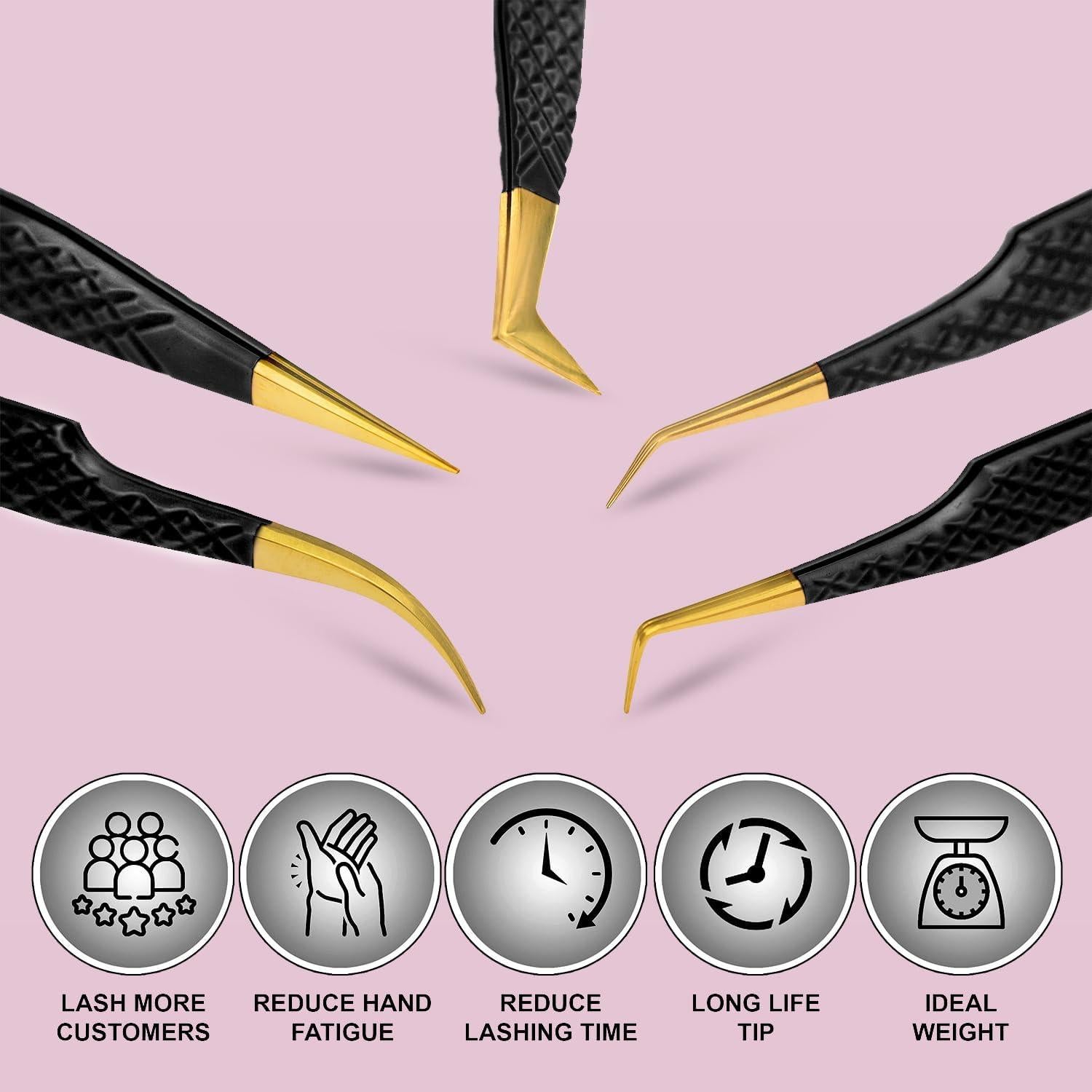 Juego de Pinzas de Pestañas Image Beauty 5 Pzs Acero Japonés