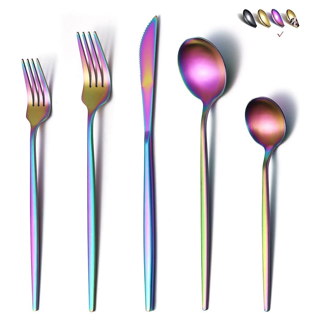 Juego de Cubiertos de Acero Inoxidable HOMQUEN 20 Piezas Mate Arcoíris