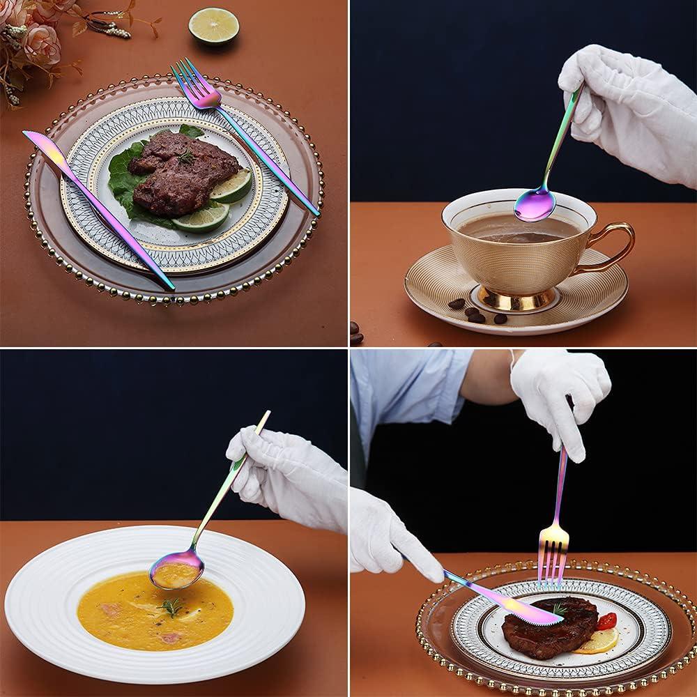 Juego de Cubiertos de Acero Inoxidable HOMQUEN 20 Piezas Mate Arcoíris