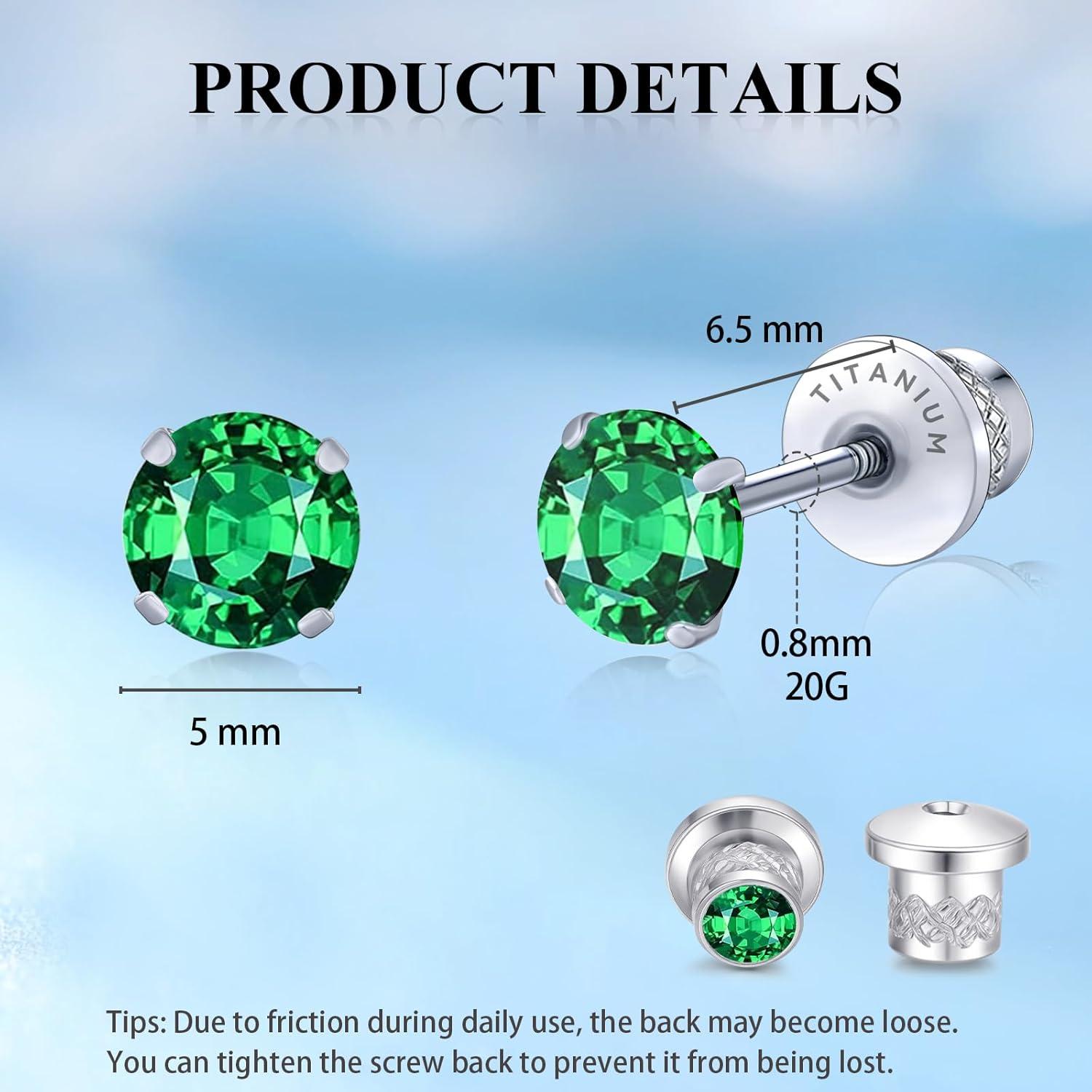 Pendientes de Titanio Hipoalergénicos Limerencia 5mm con Respaldo de Tornillo